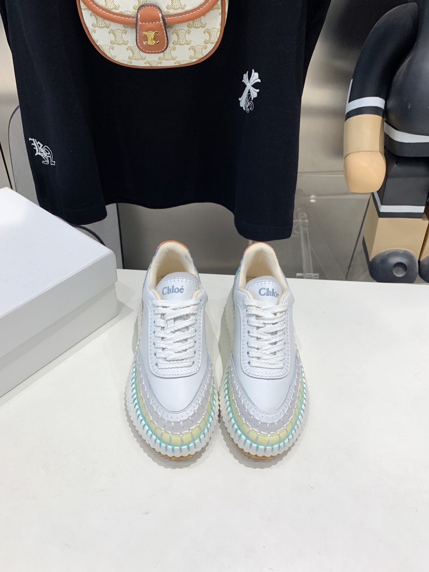 NAMA SNEAKER 5 CM IN WHITE MIX GREEN CALFSKIN - 35