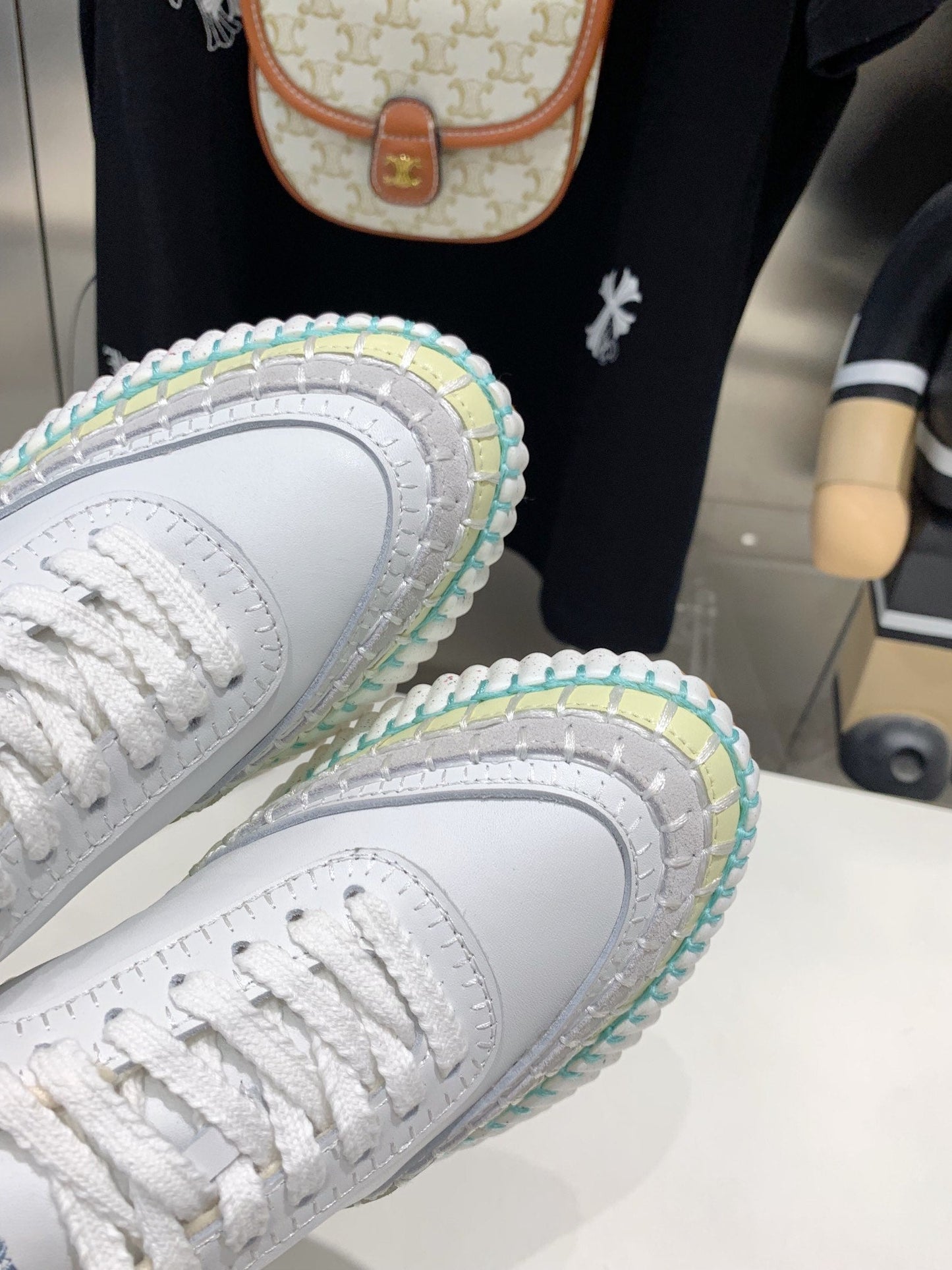 NAMA SNEAKER 5 CM IN WHITE MIX GREEN CALFSKIN - 35