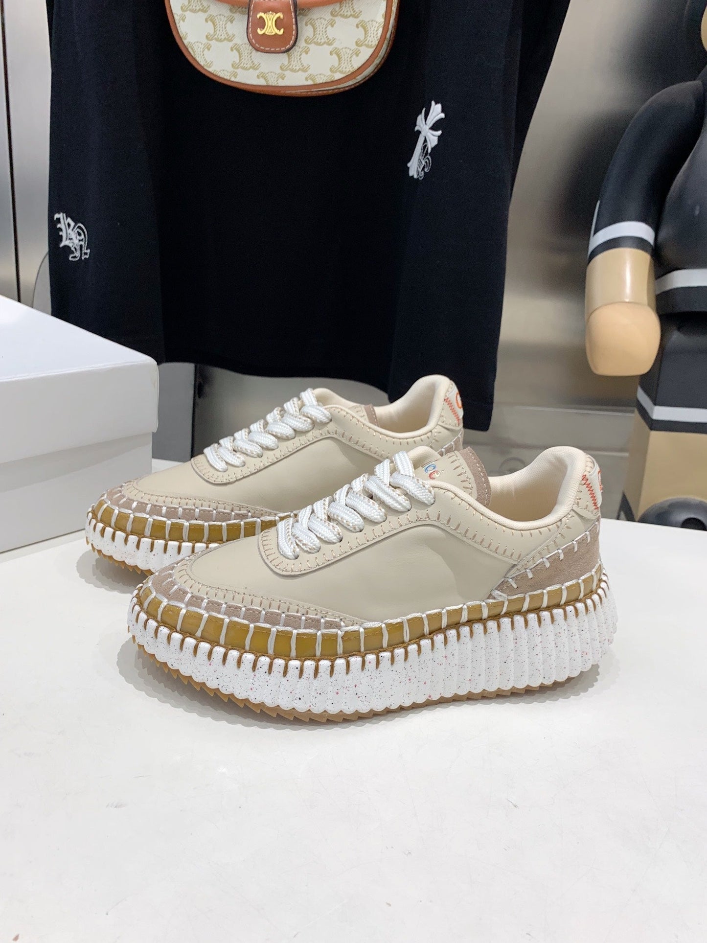 NAMA SNEAKER 5 CM IN BISQUE BEIGE CALFSKIN - 35
