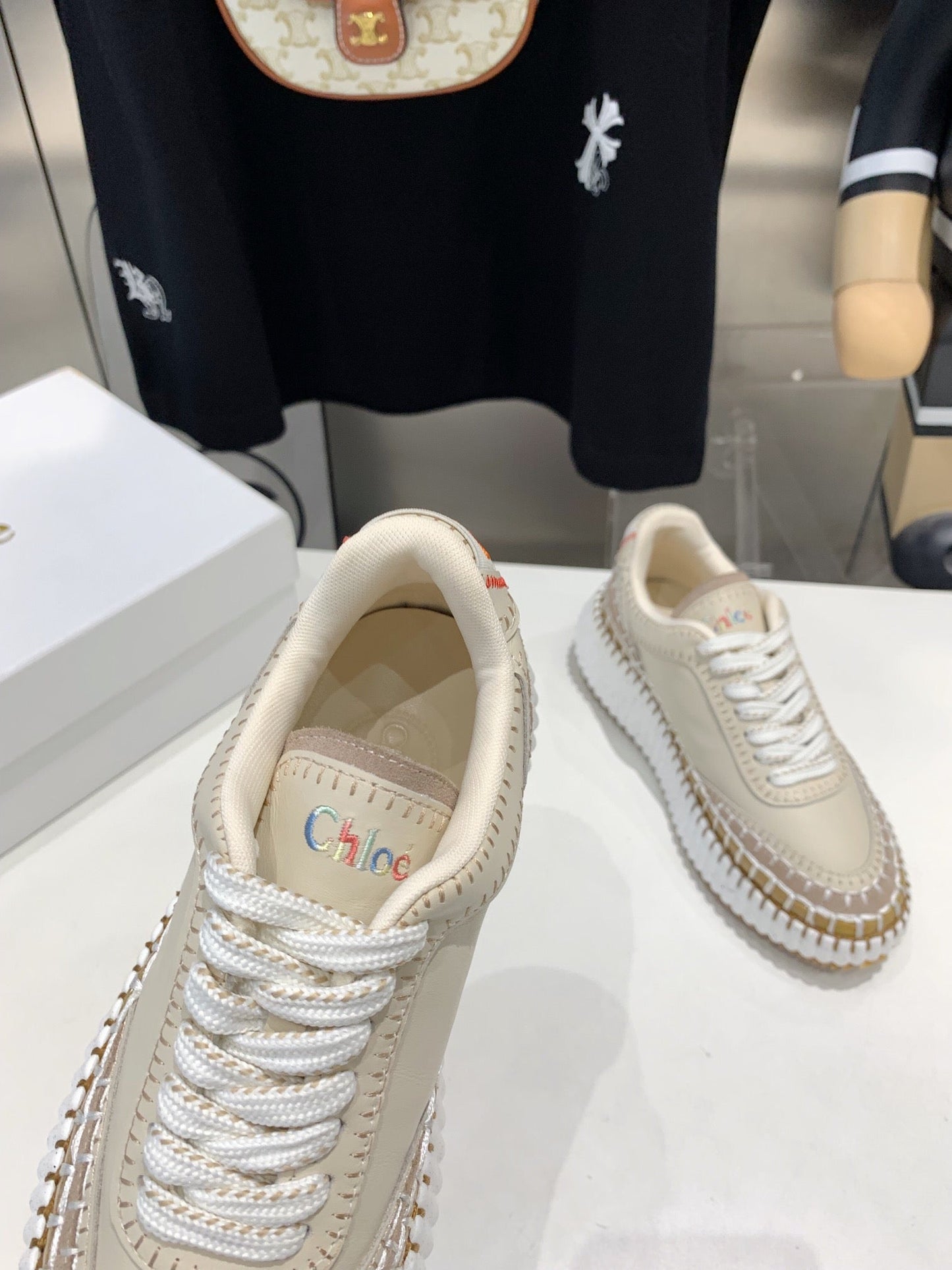 NAMA SNEAKER 5 CM IN BISQUE BEIGE CALFSKIN - 35