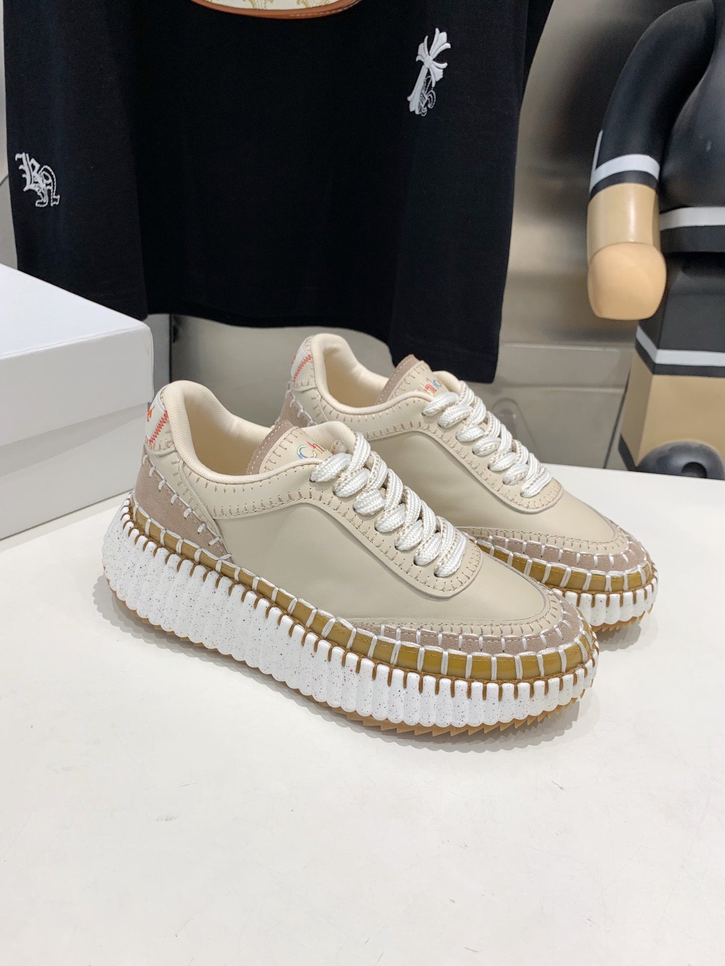 NAMA SNEAKER 5 CM IN BISQUE BEIGE CALFSKIN - 35