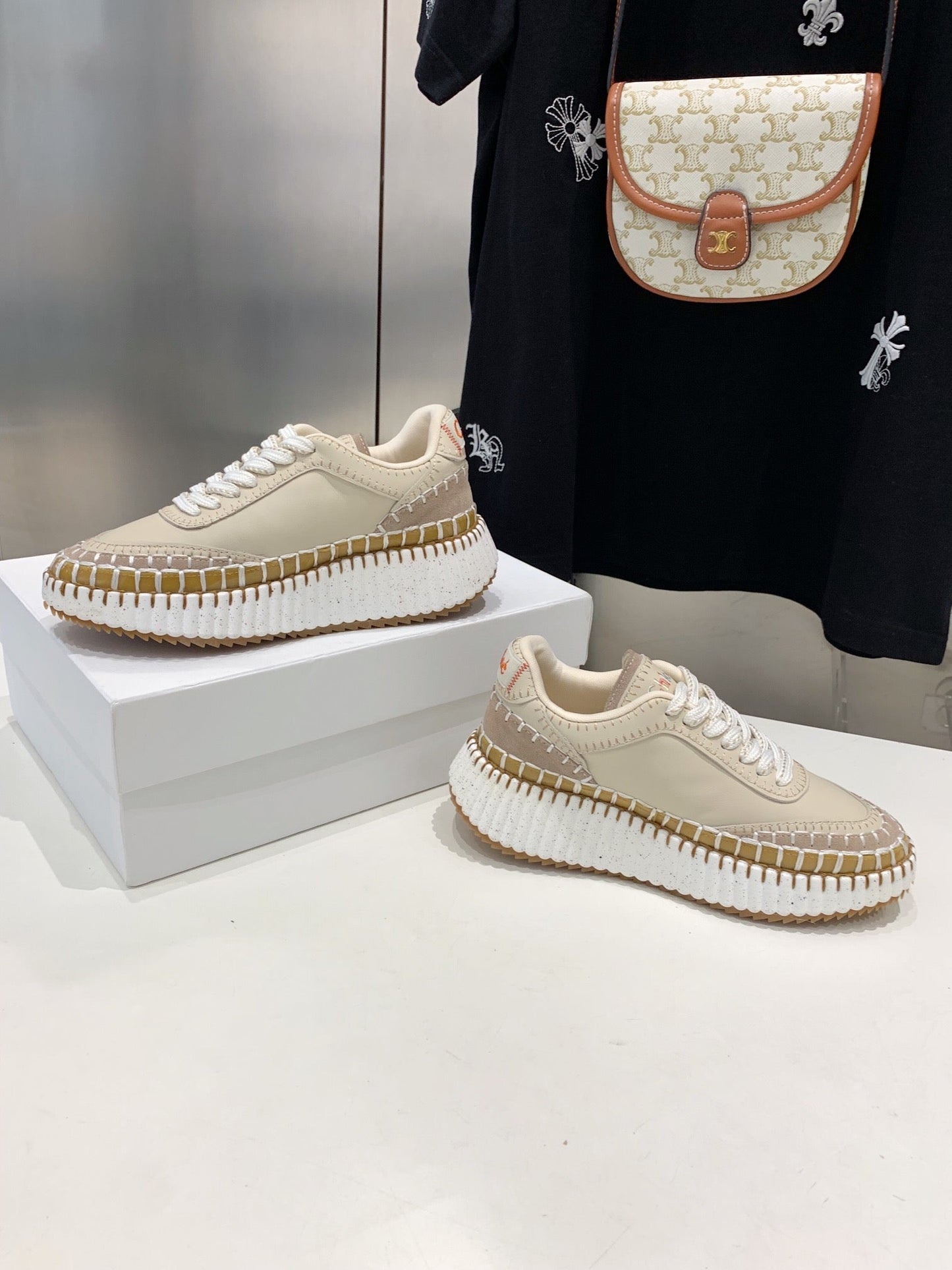 NAMA SNEAKER 5 CM IN BISQUE BEIGE CALFSKIN - 35
