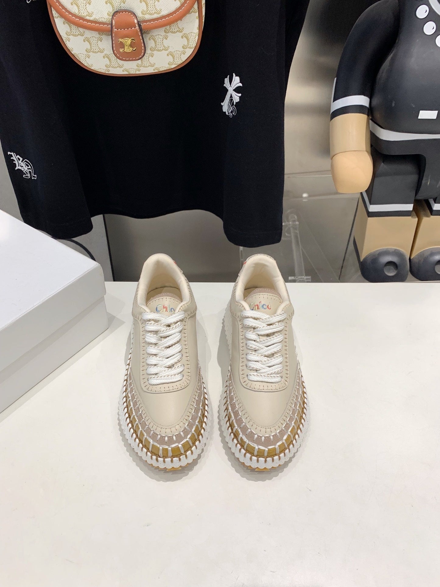 NAMA SNEAKER 5 CM IN BISQUE BEIGE CALFSKIN - 35