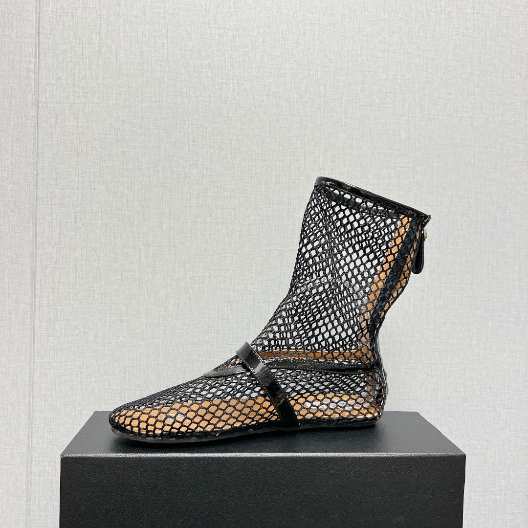 ALAIA SHORT BOOTS IN BLACK MESH FISHNET - 35
