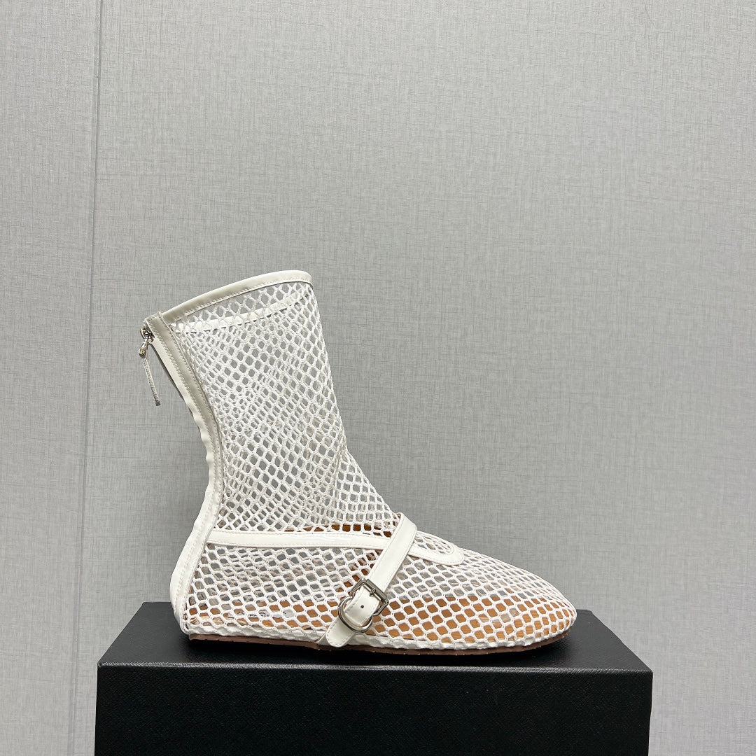 ALAIA SHORT BOOTS IN WHITE MESH FISHNET - 35