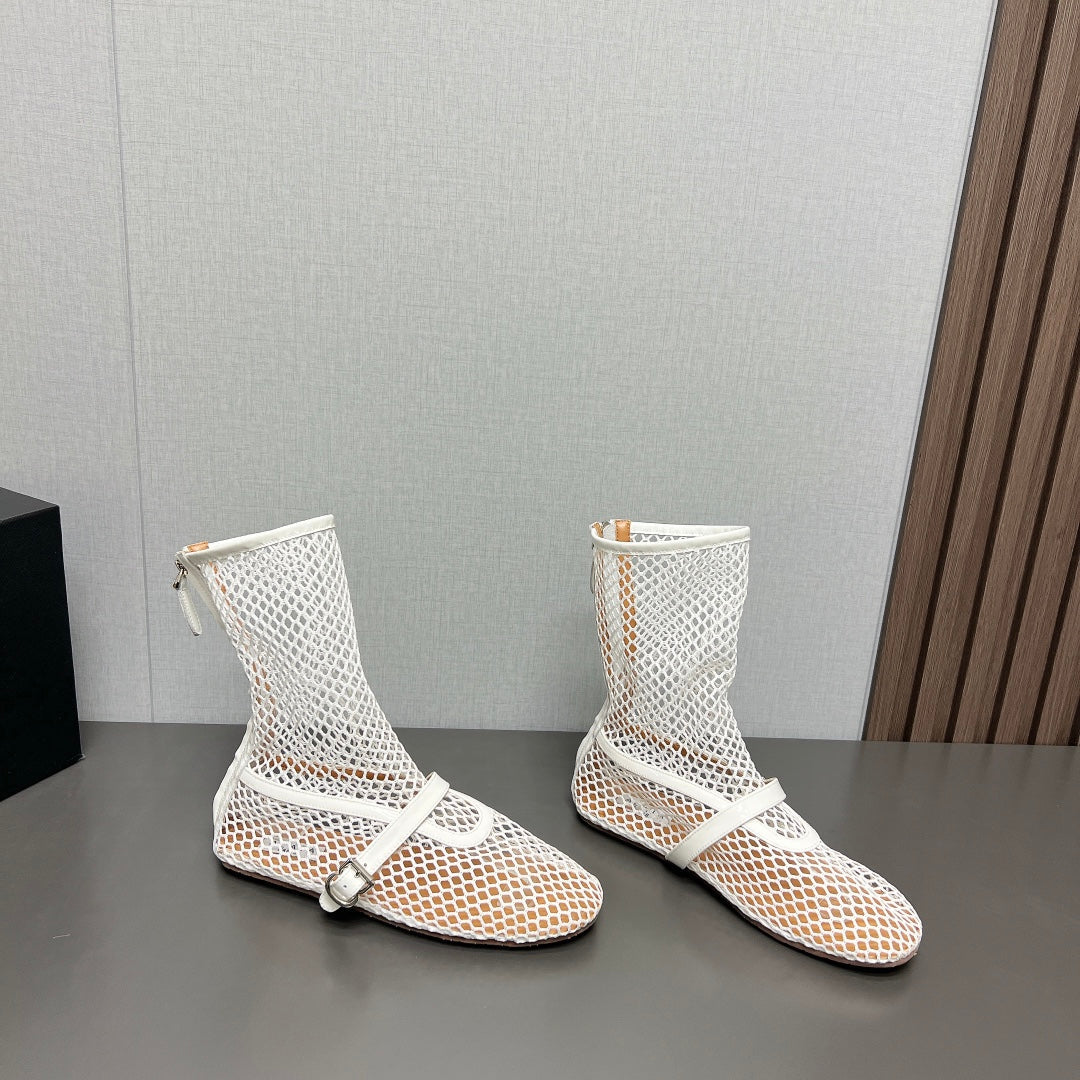 ALAIA SHORT BOOTS IN WHITE MESH FISHNET - 35