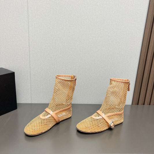 ALAIA SHORT BOOTS IN BEIGE MESH FISHNET - 35