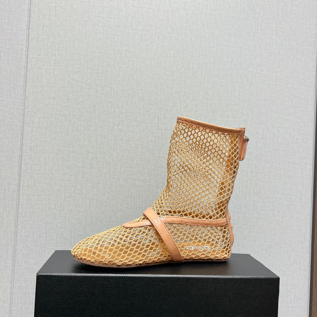 ALAIA SHORT BOOTS IN BEIGE MESH FISHNET - 35