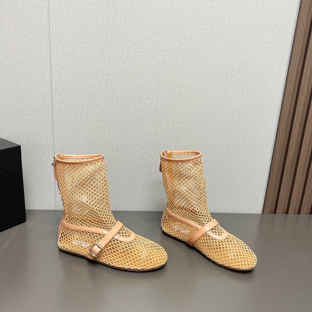 ALAIA SHORT BOOTS IN BEIGE MESH FISHNET - 35