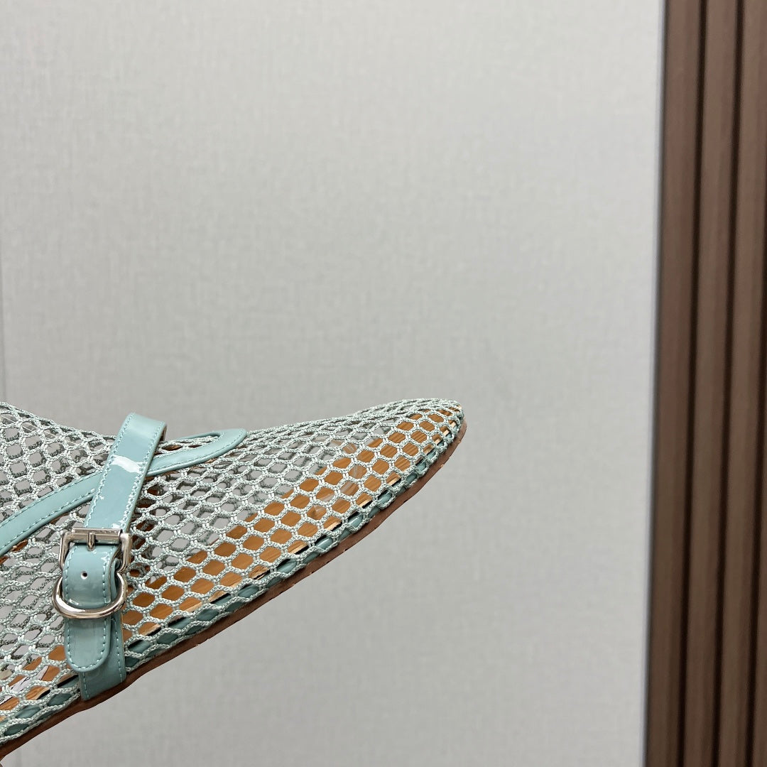 ALAIA SHORT BOOTS IN LIGHT BLUE MESH FISHNET - 35