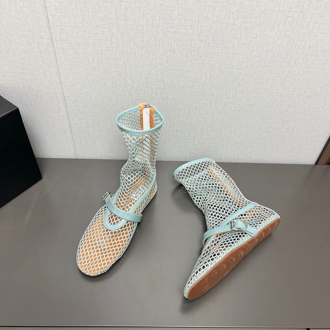 ALAIA SHORT BOOTS IN LIGHT BLUE MESH FISHNET - 35