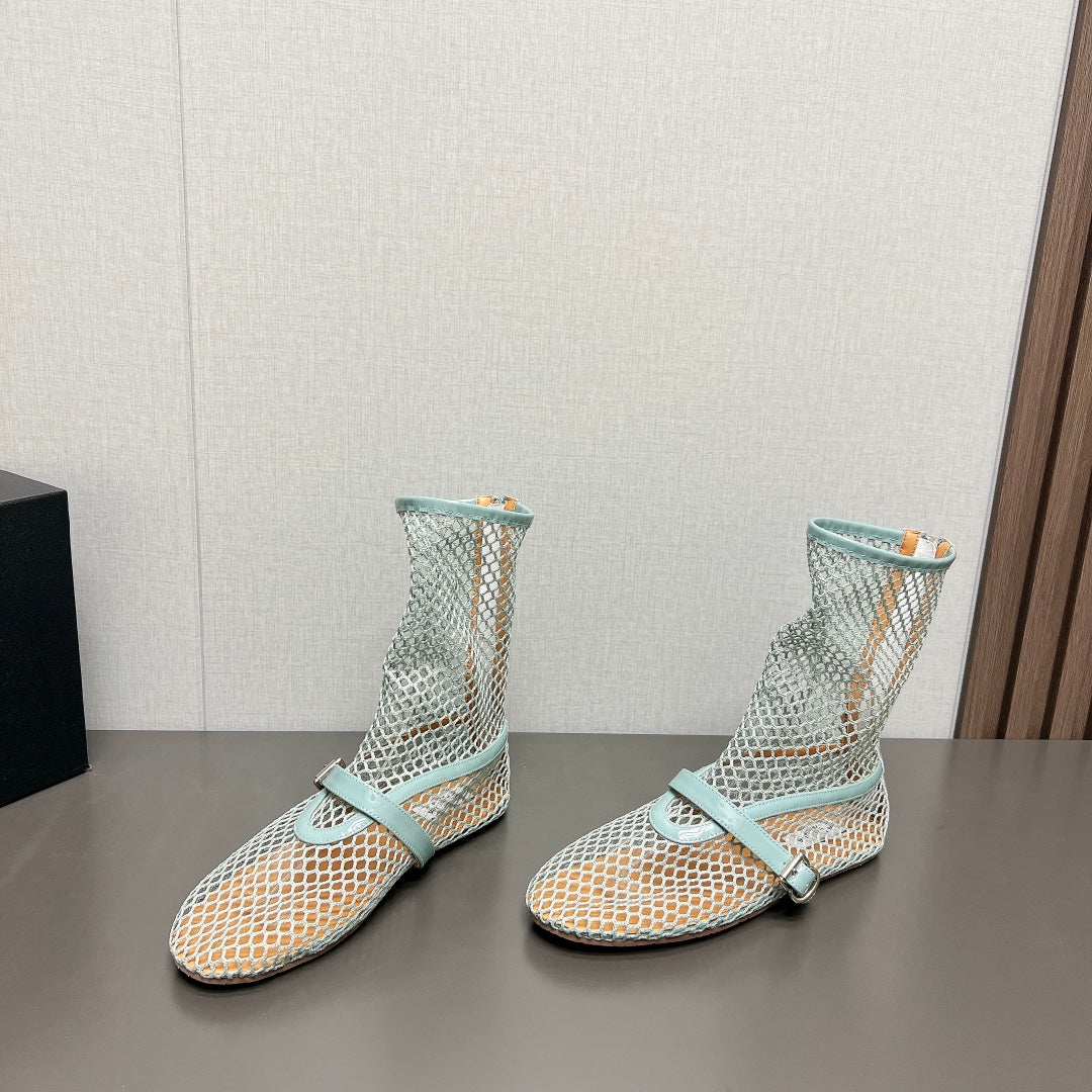 ALAIA SHORT BOOTS IN LIGHT BLUE MESH FISHNET - 35