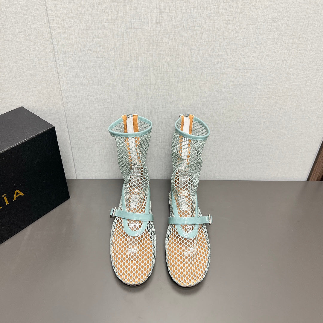 ALAIA SHORT BOOTS IN LIGHT BLUE MESH FISHNET - 35