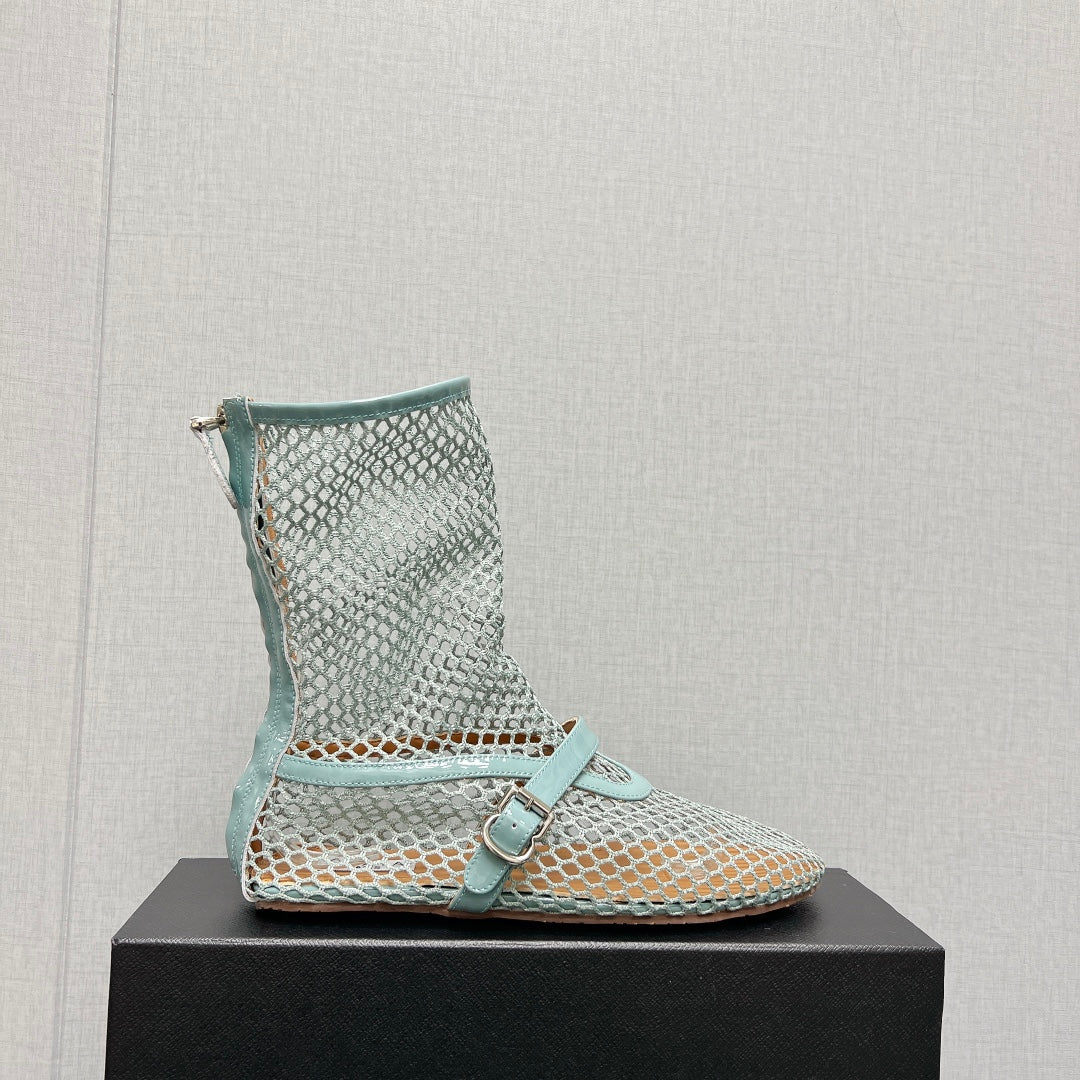 ALAIA SHORT BOOTS IN LIGHT BLUE MESH FISHNET - 35