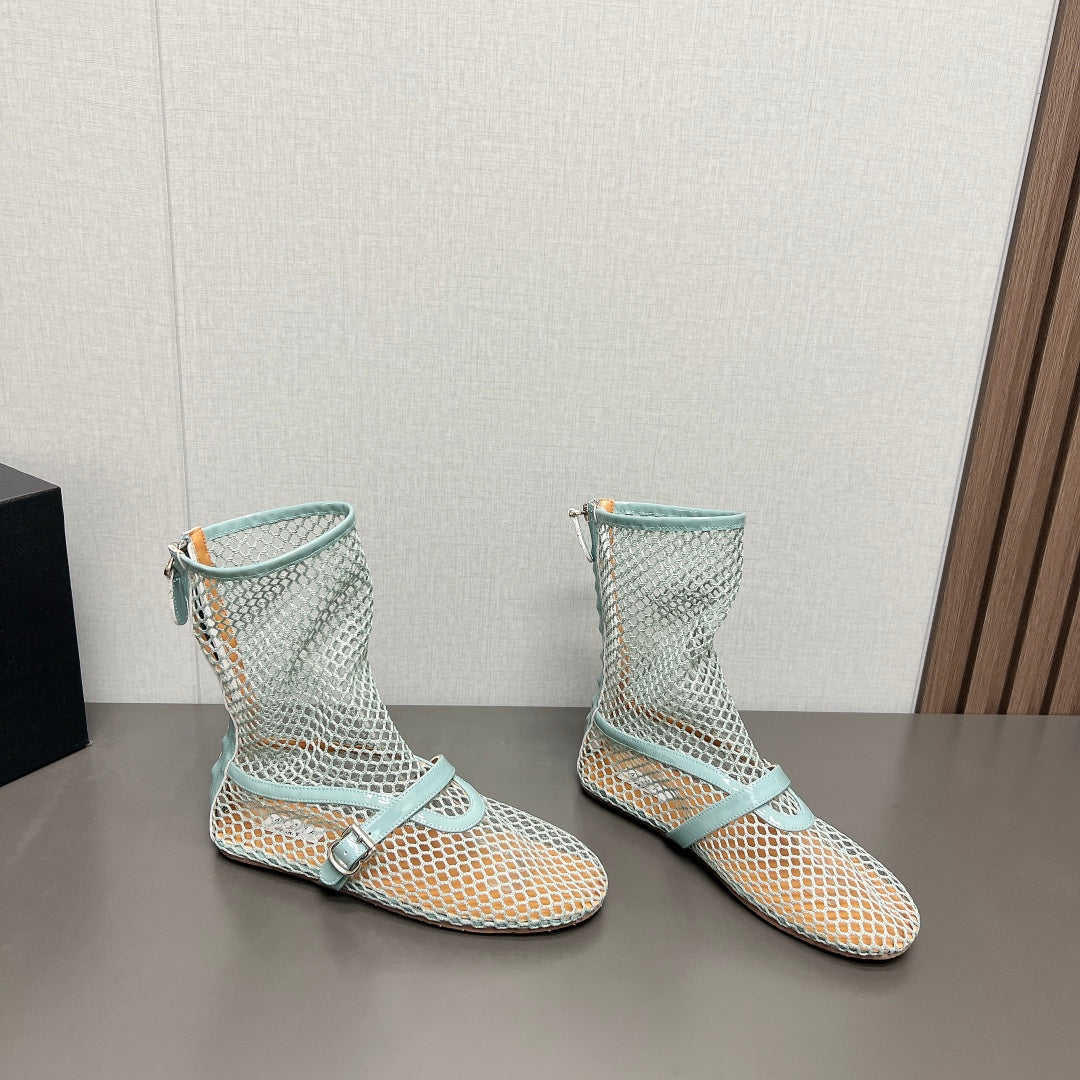 ALAIA SHORT BOOTS IN LIGHT BLUE MESH FISHNET - 35