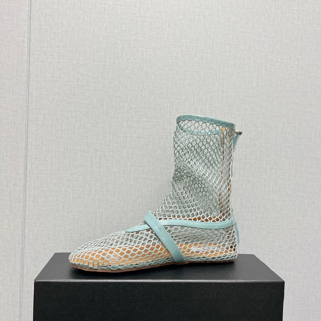 ALAIA SHORT BOOTS IN LIGHT BLUE MESH FISHNET - 35