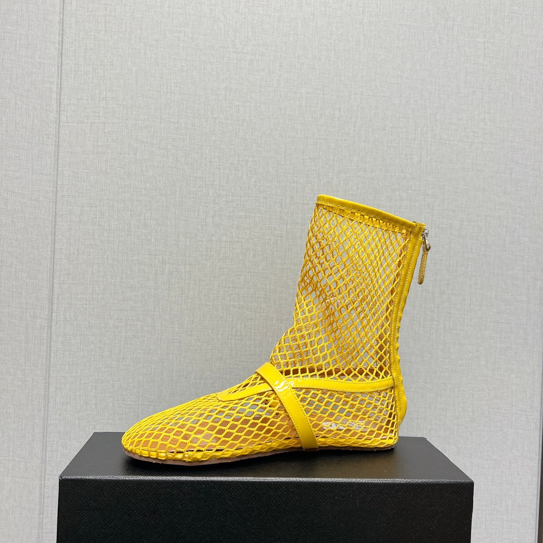 ALAIA SHORT BOOTS IN LEMON YELLOW MESH FISHNET - 35