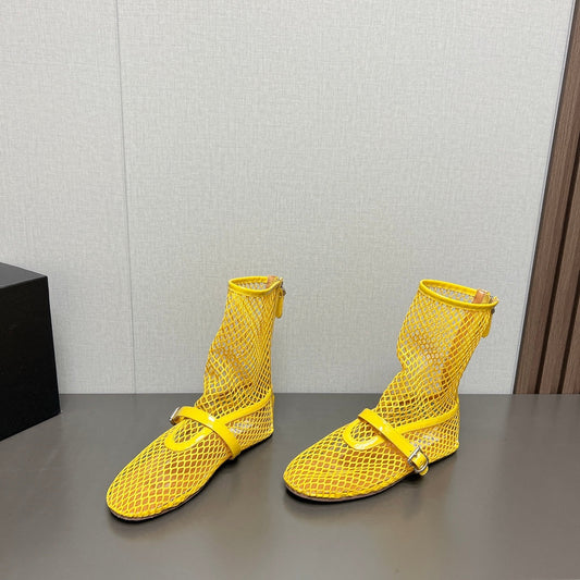 ALAIA SHORT BOOTS IN LEMON YELLOW MESH FISHNET - 35