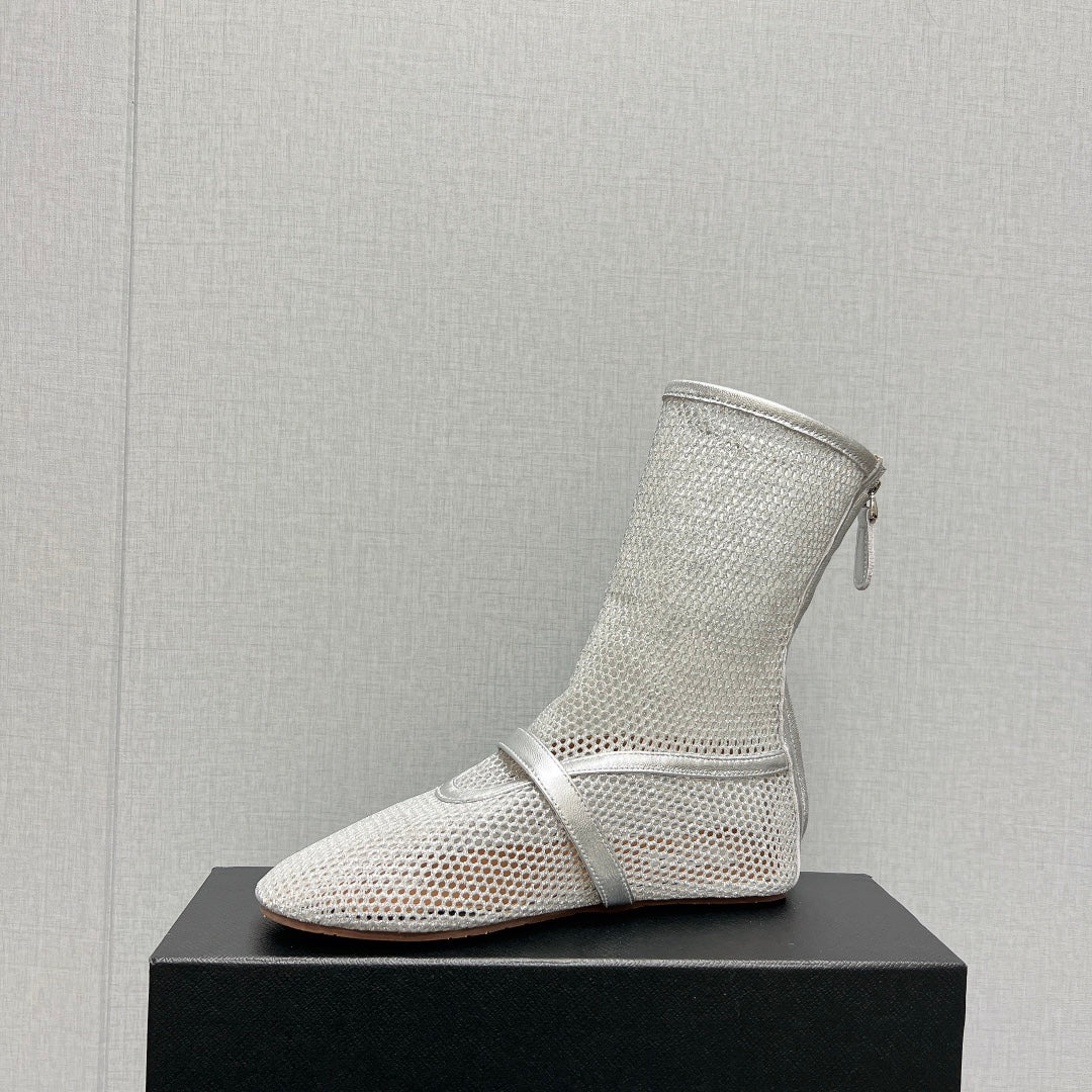 ALAIA SHORT BOOTS IN SILVER MESH FISHNET - 35
