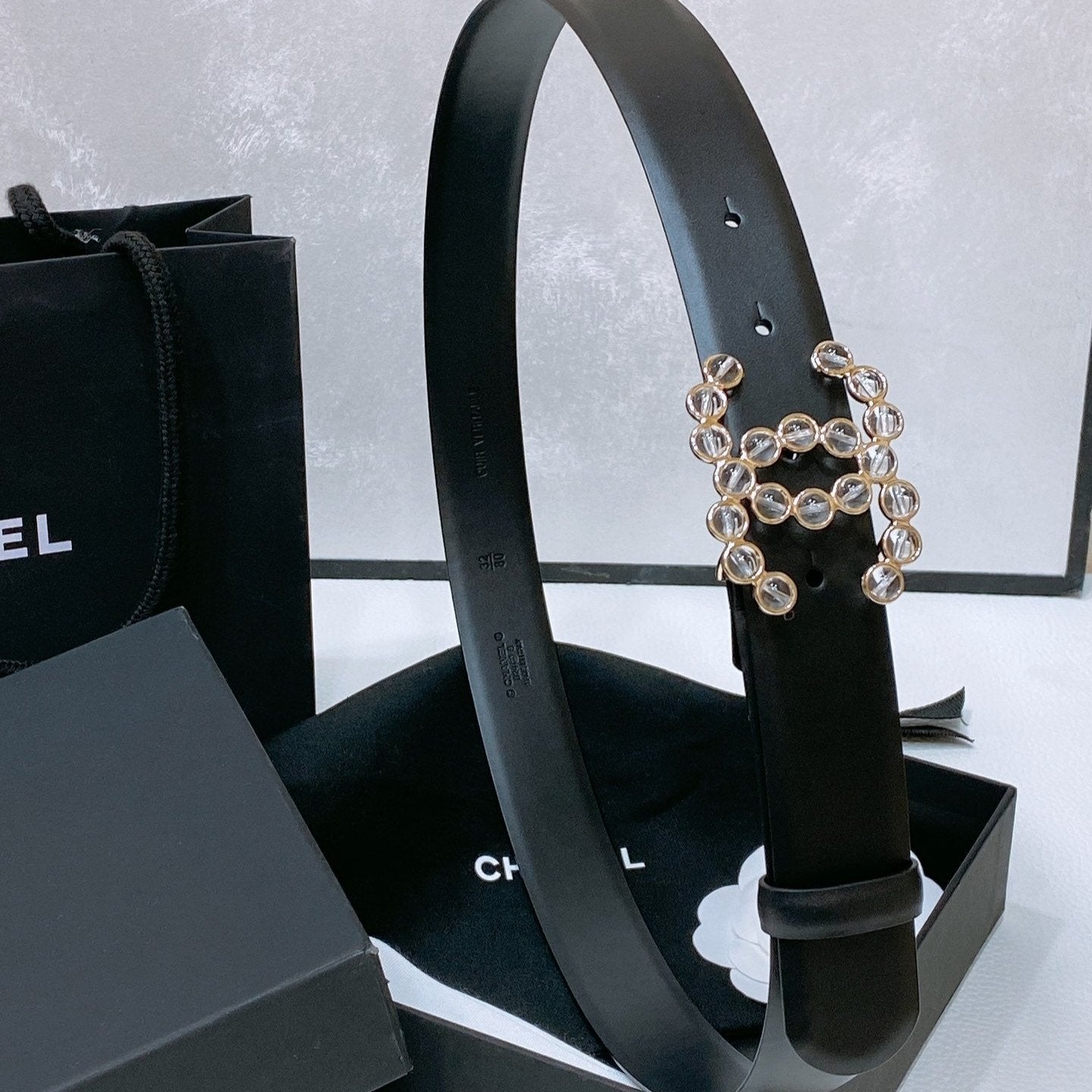 CC BELT 30 MM IN BLACK CALFSKIN PEARL LOGO - 30