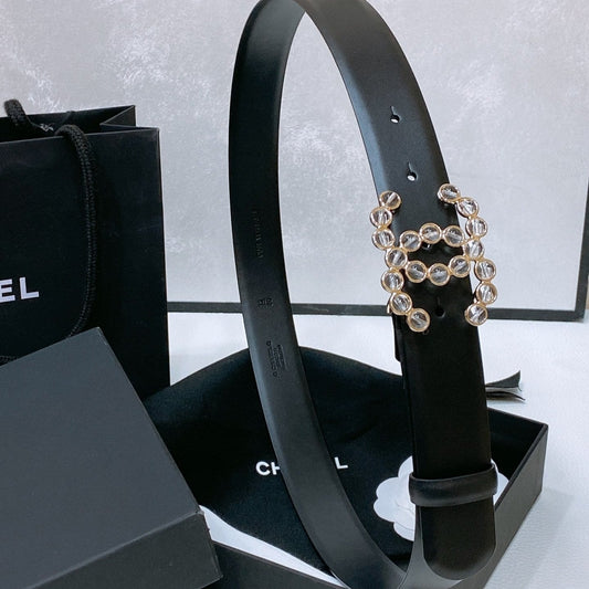 CC BELT 30 MM IN BLACK CALFSKIN PEARL LOGO - 30