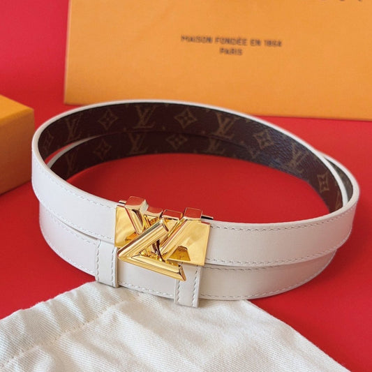 LV GO-14 20MM BELT IN WHITE CALFSKIN GOLD HARDWARE - 30