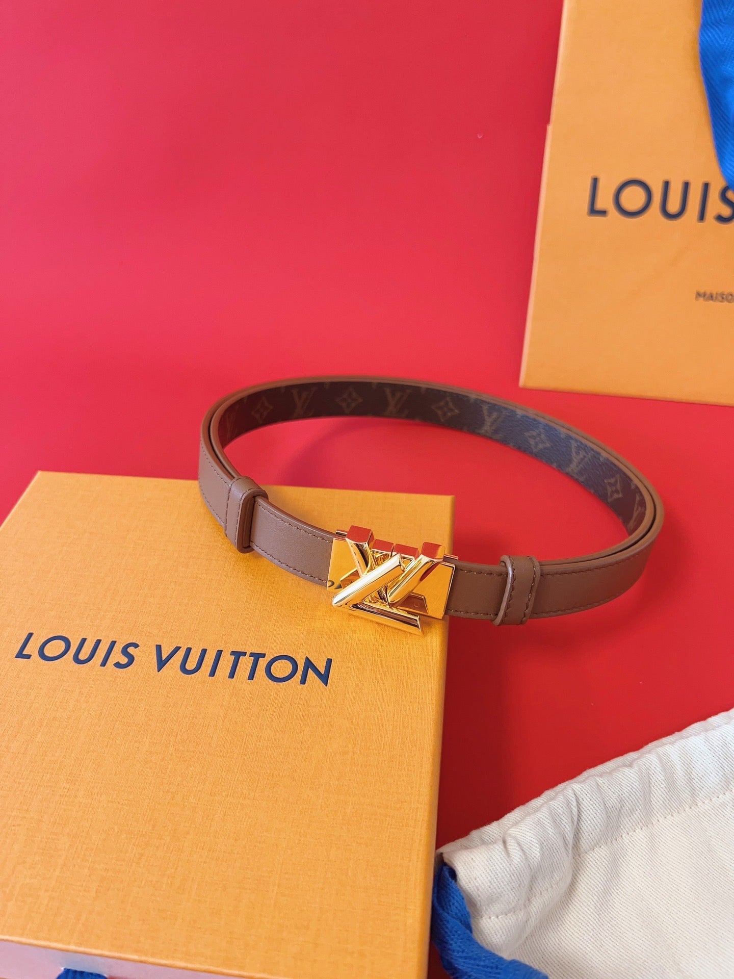 LV GO-14 20MM BELT IN BRONZE BROWN CALFSKIN GOLD HARDWARE - 30