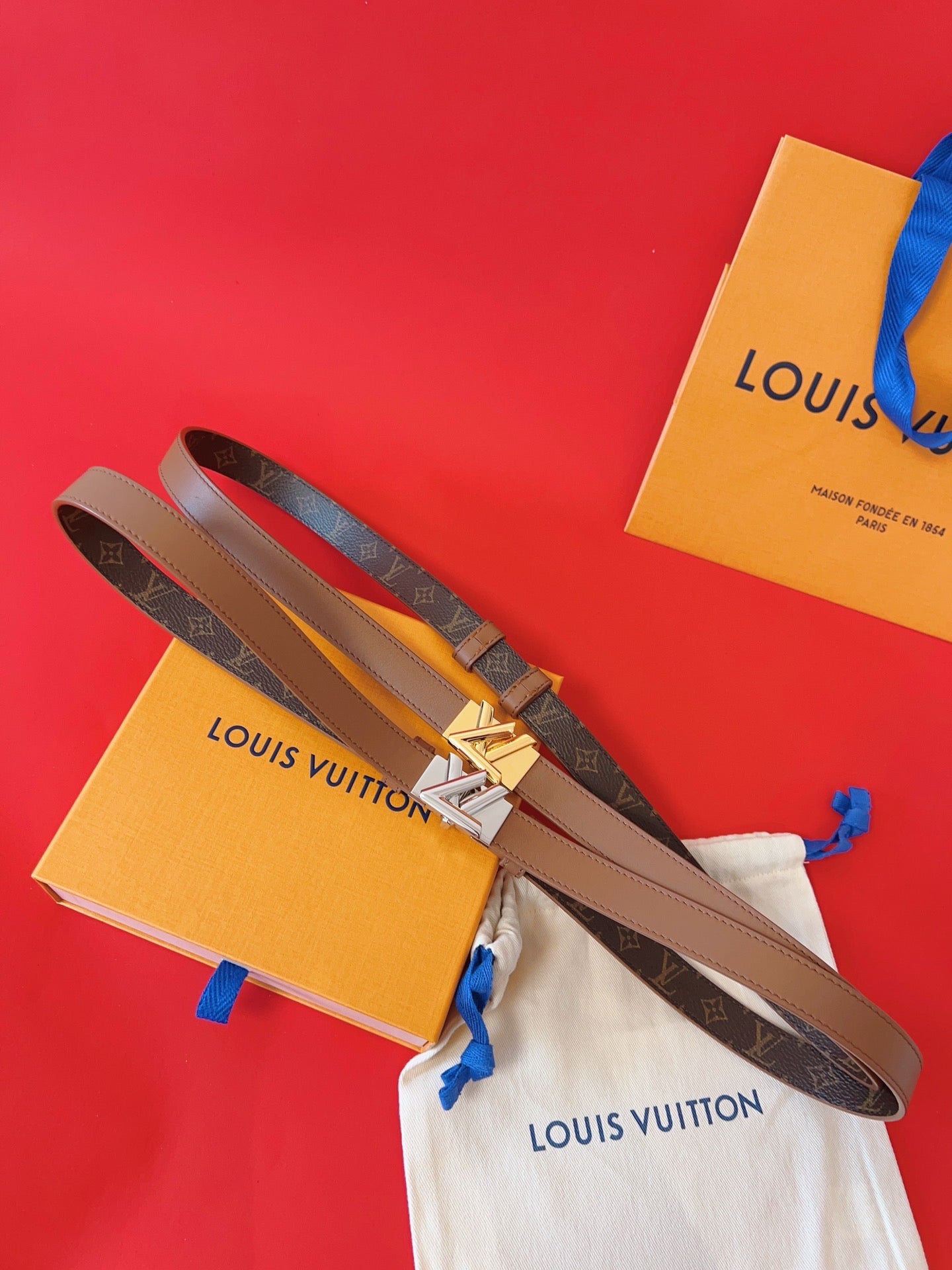 LV GO-14 20MM BELT IN BRONZE BROWN CALFSKIN GOLD HARDWARE - 30