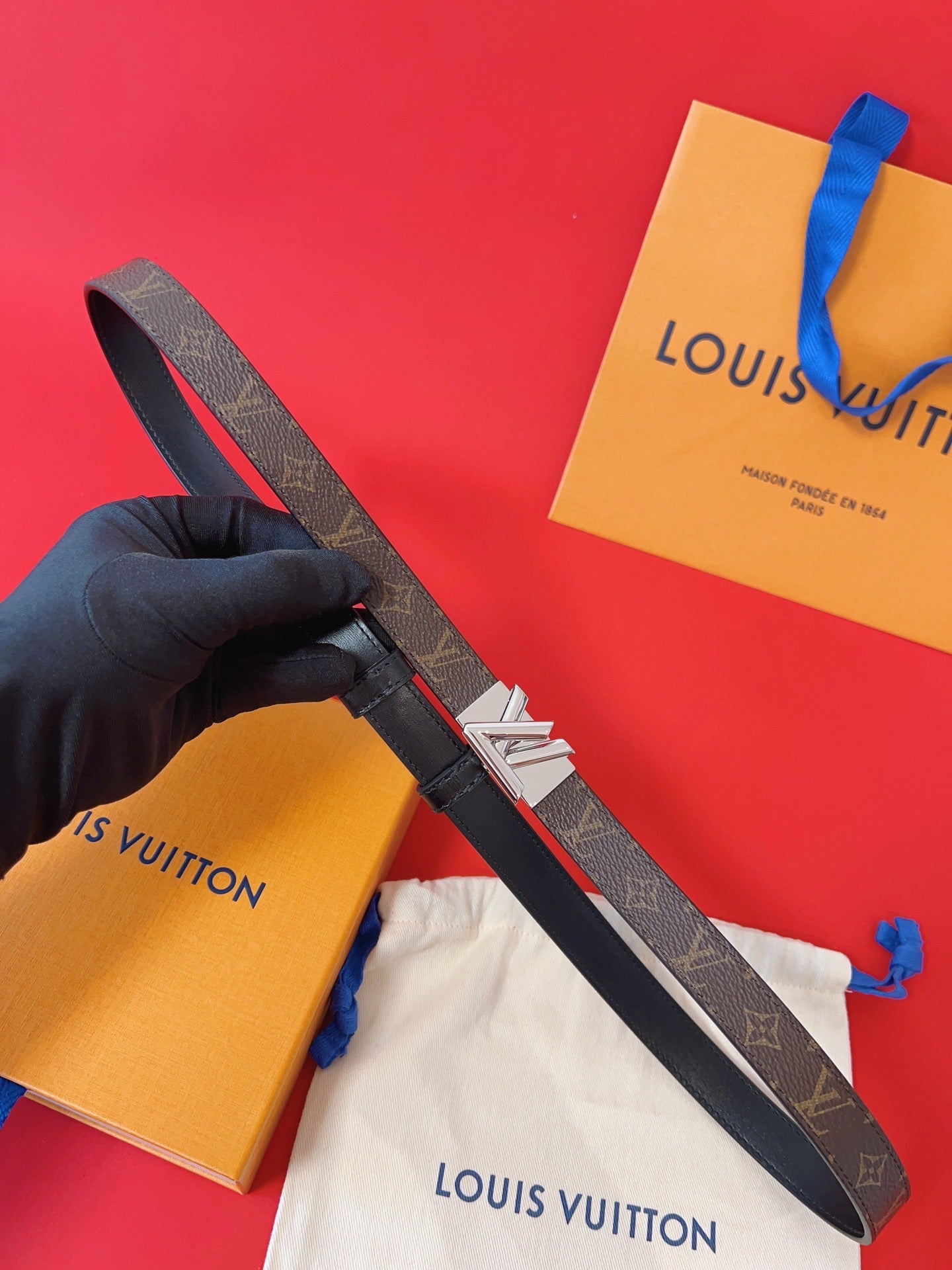 LV GO-14 20MM BELT IN BROWN MONOGRAM CALFSKIN SILVER HARDWARE - 30