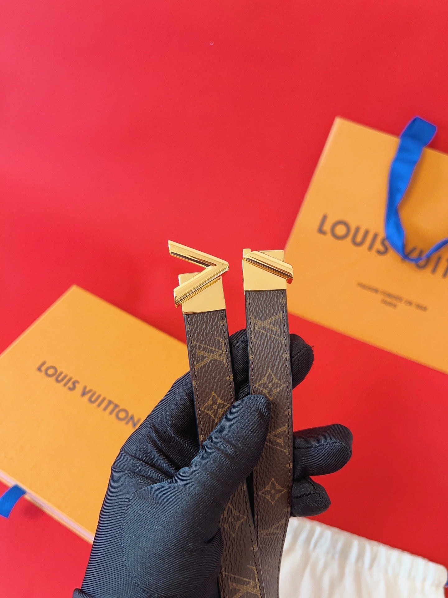 LV GO-14 20MM BELT IN BROWN MONOGRAM CALFSKIN GOLD HARDWARE - 30