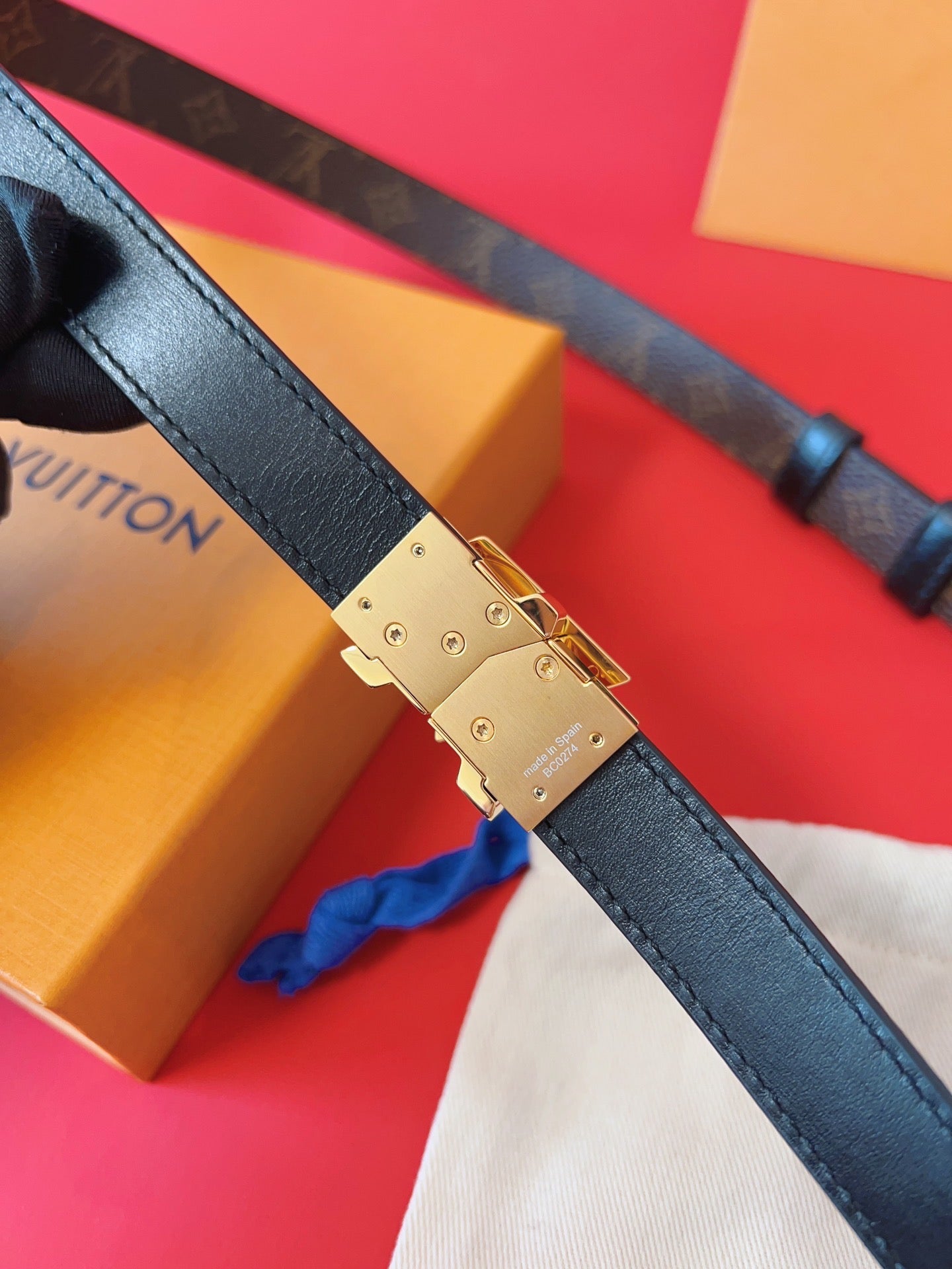 LV GO-14 20MM BELT IN BROWN MONOGRAM CALFSKIN GOLD HARDWARE - 30