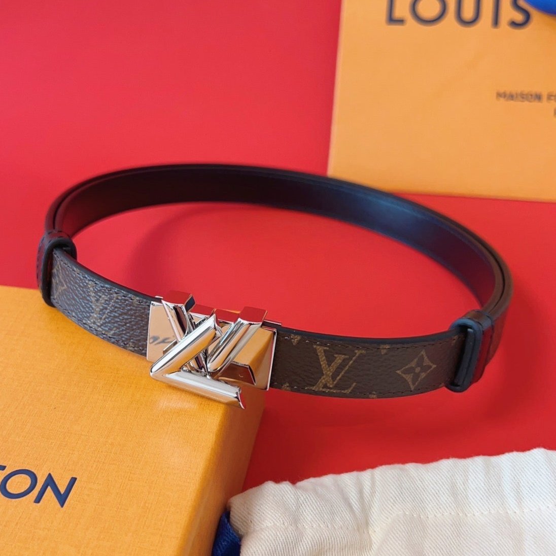 LV GO-14 20MM BELT IN BROWN MONOGRAM CALFSKIN SILVER HARDWARE - 30
