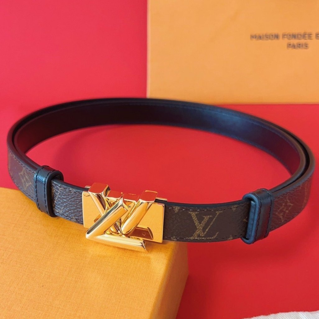 LV GO-14 20MM BELT IN BROWN MONOGRAM CALFSKIN GOLD HARDWARE - 30