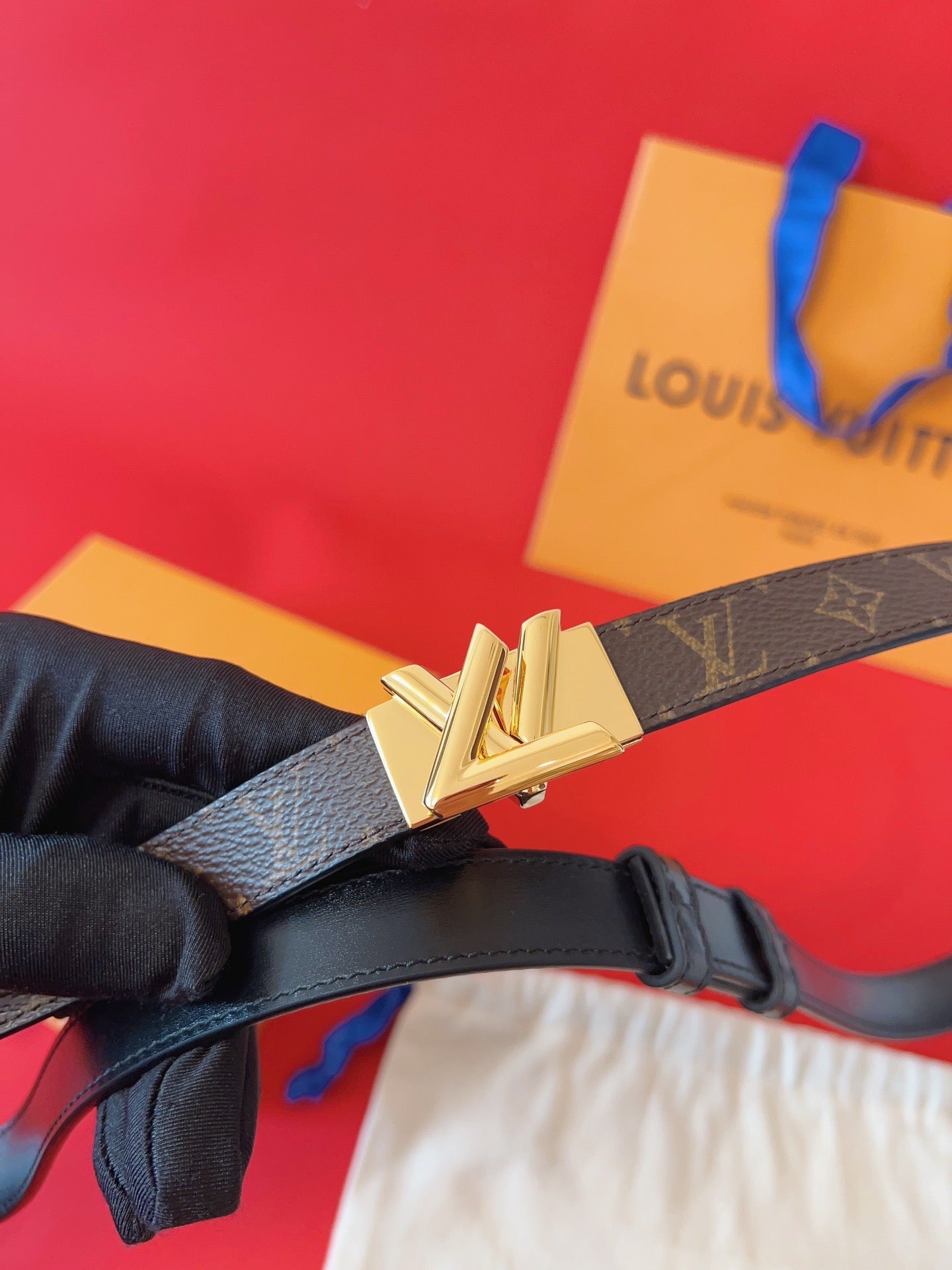 LV GO-14 20MM BELT IN BROWN MONOGRAM CALFSKIN GOLD HARDWARE - 30