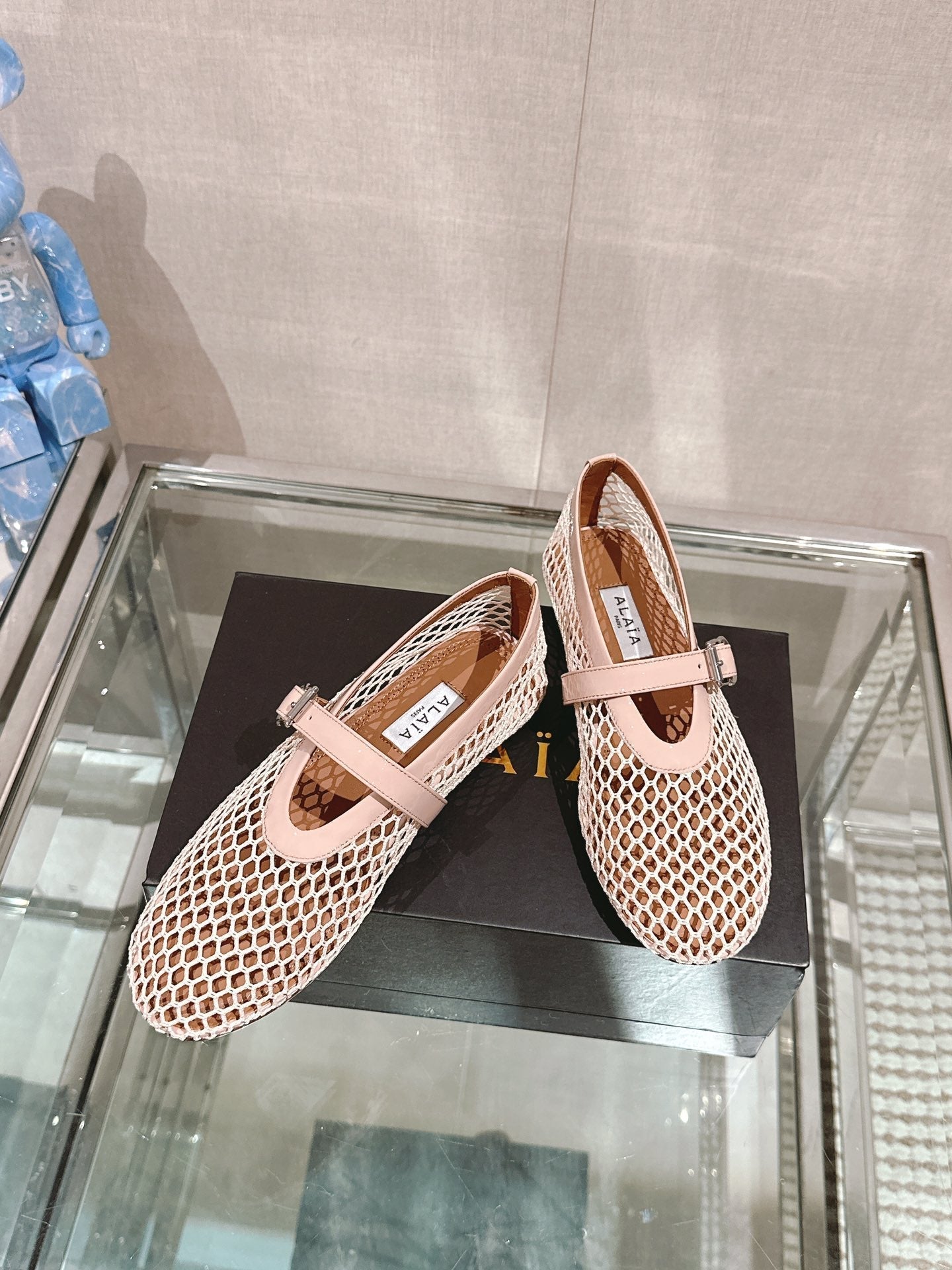 ALAIA BALLET FLATS IN NUDE BEIGE MESH - 35