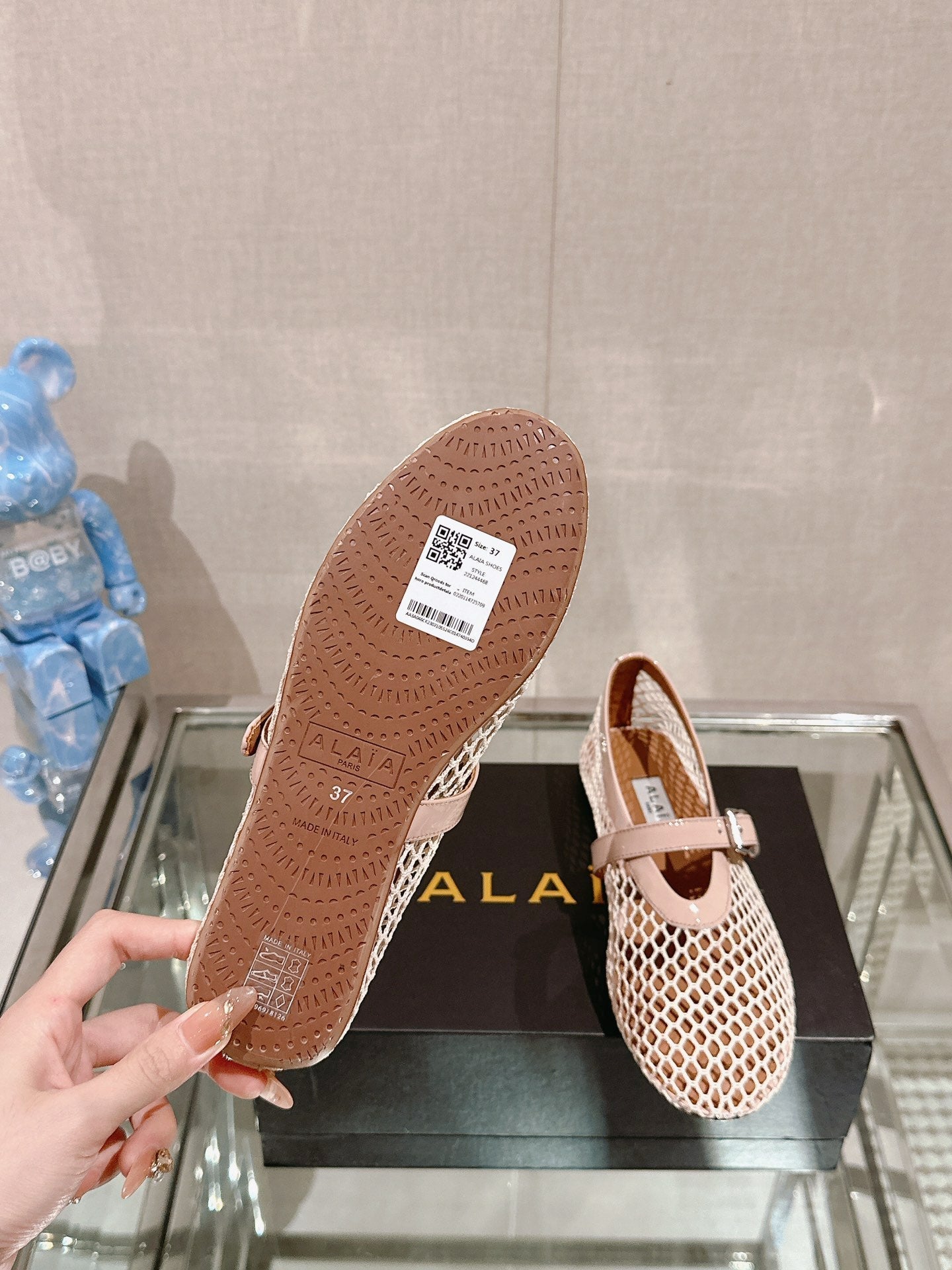 ALAIA BALLET FLATS IN NUDE BEIGE MESH - 35