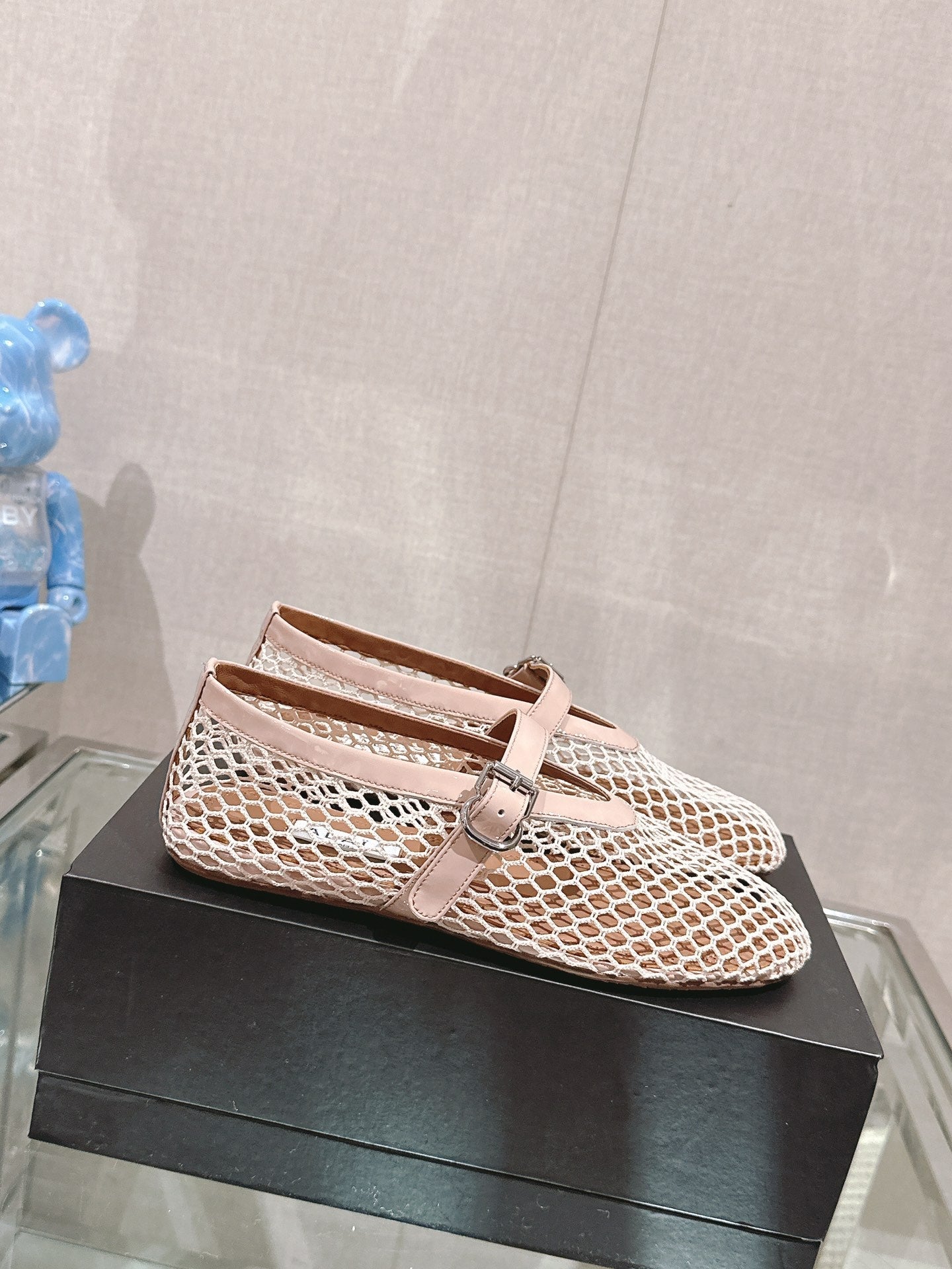 ALAIA BALLET FLATS IN NUDE BEIGE MESH - 35