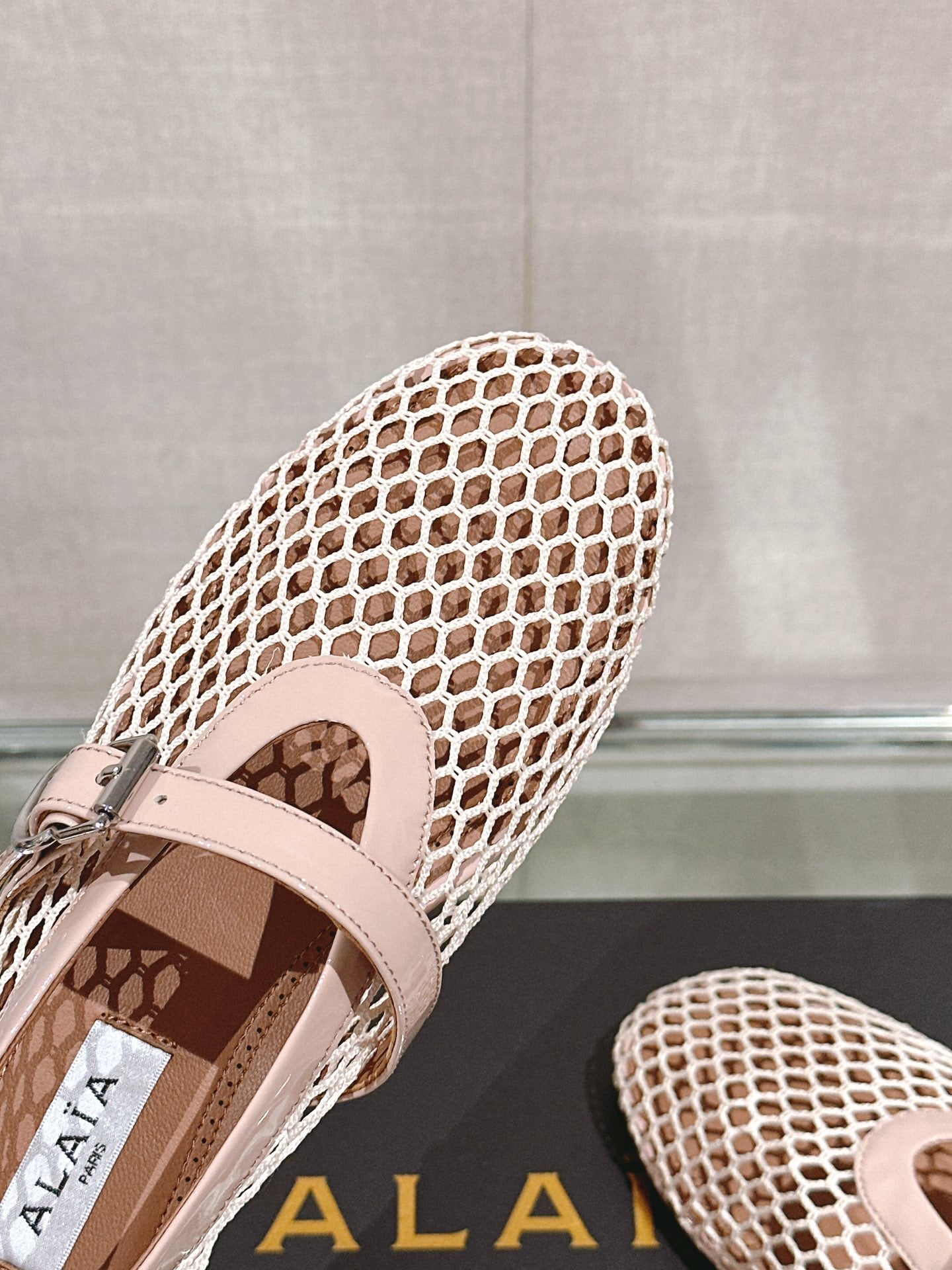 ALAIA BALLET FLATS IN NUDE BEIGE MESH - 35