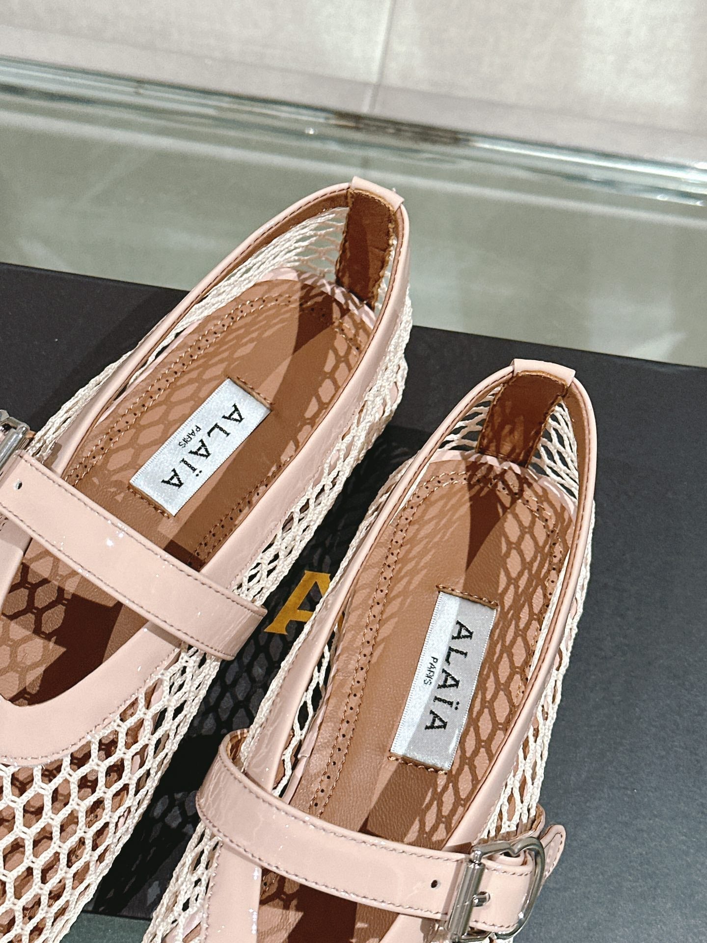 ALAIA BALLET FLATS IN NUDE BEIGE MESH - 35