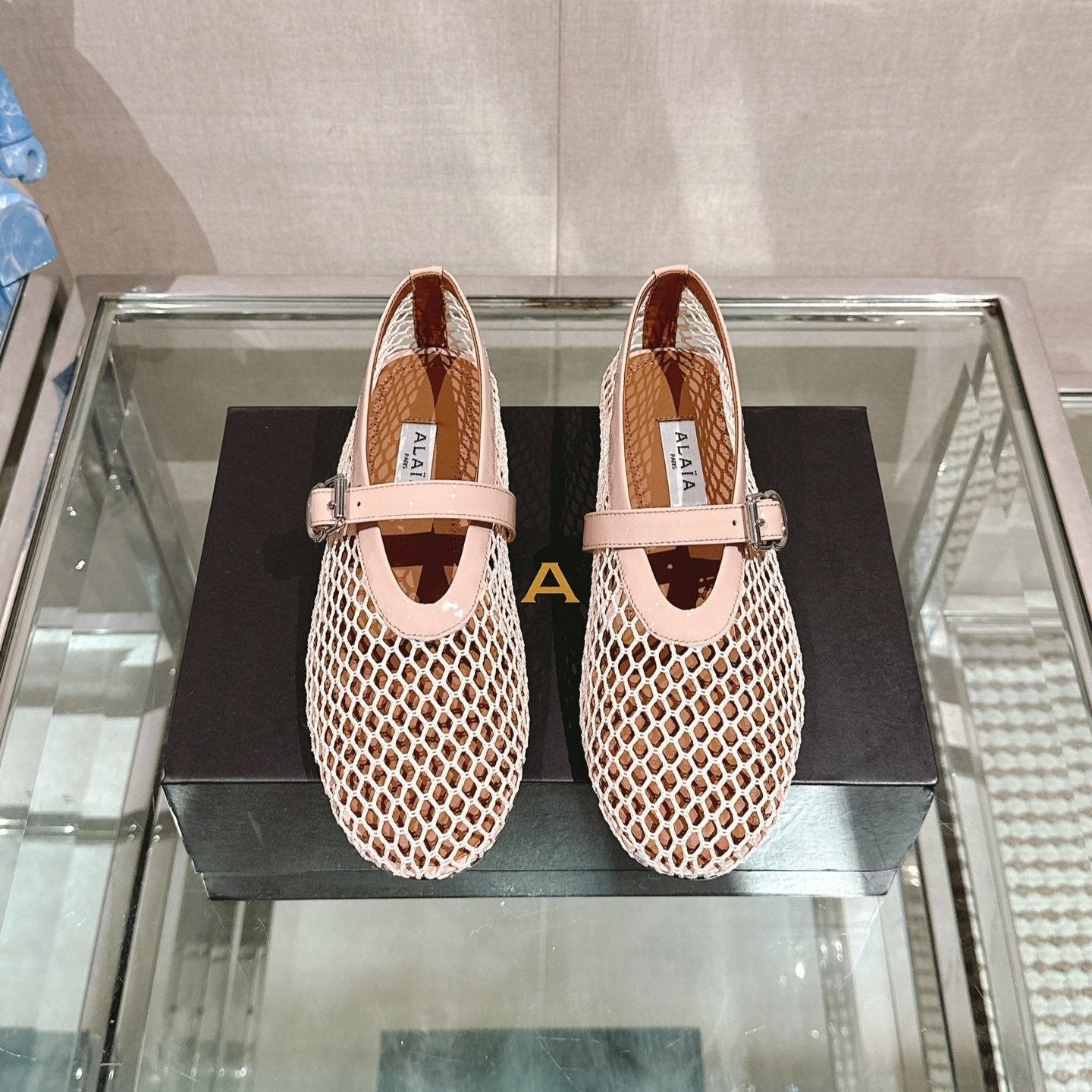 ALAIA BALLET FLATS IN NUDE BEIGE MESH - 35