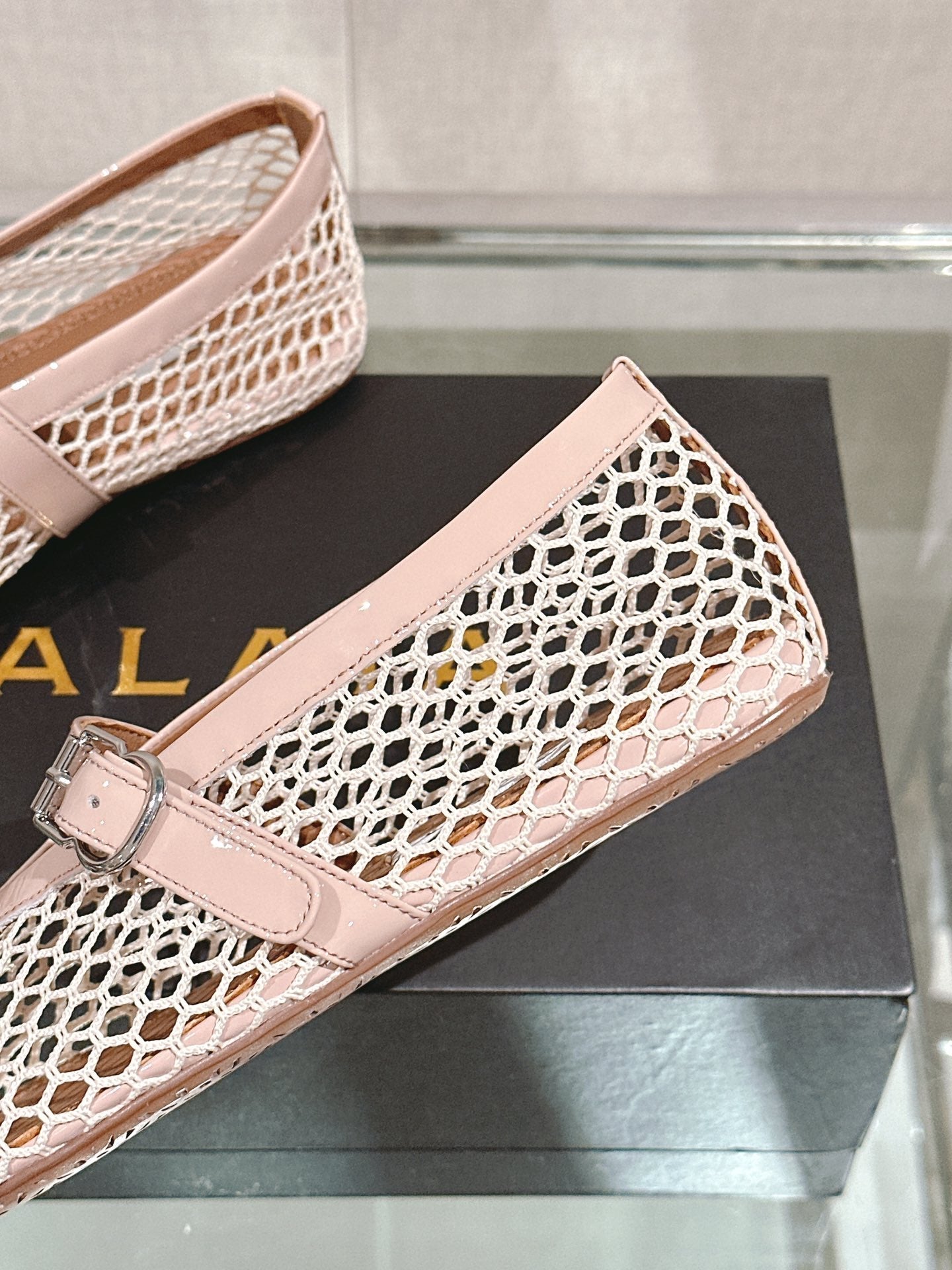 ALAIA BALLET FLATS IN NUDE BEIGE MESH - 35