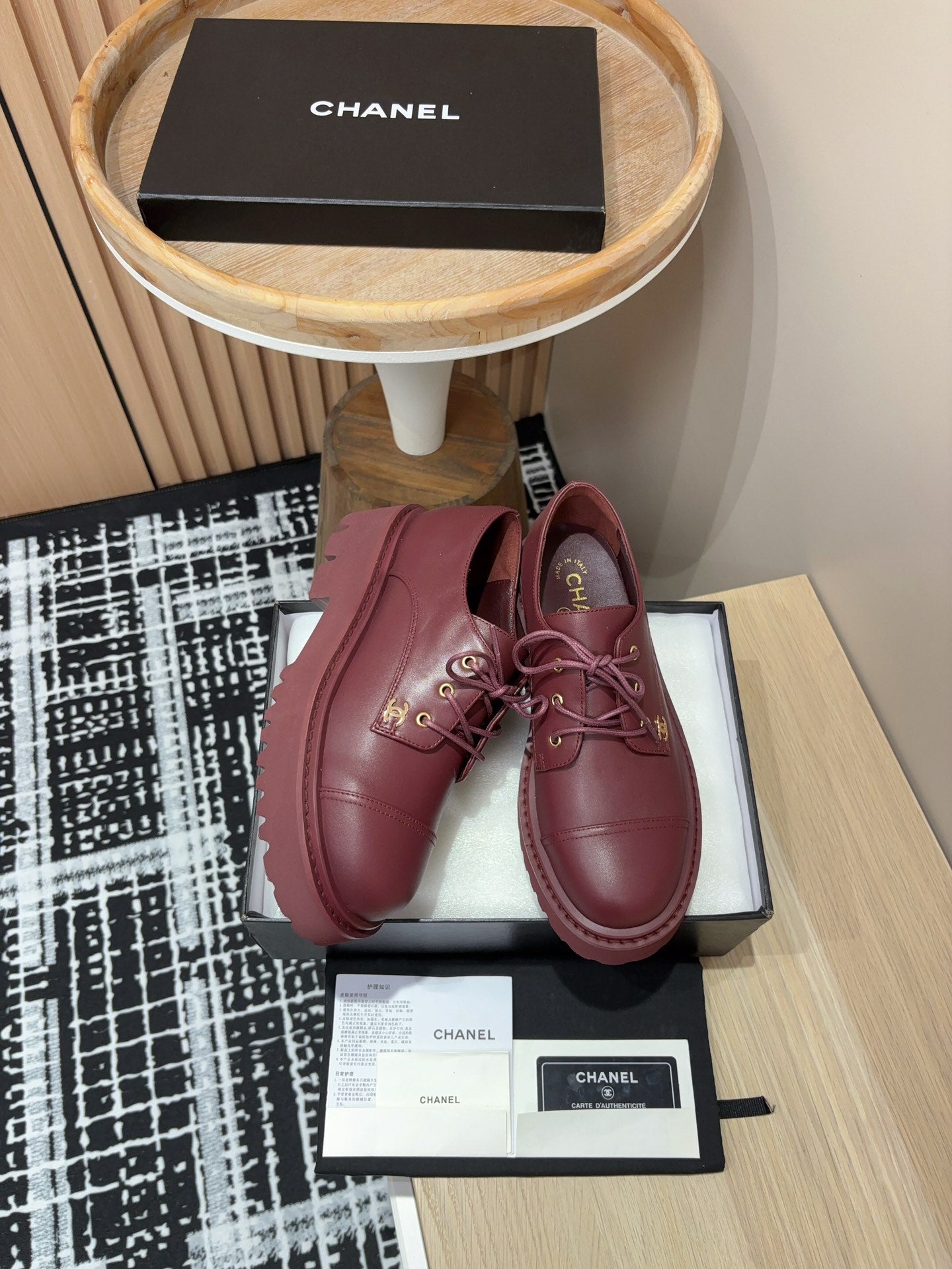 CC OXFORD SHOES IN BURGUNDY RED CALFSKIN - 35