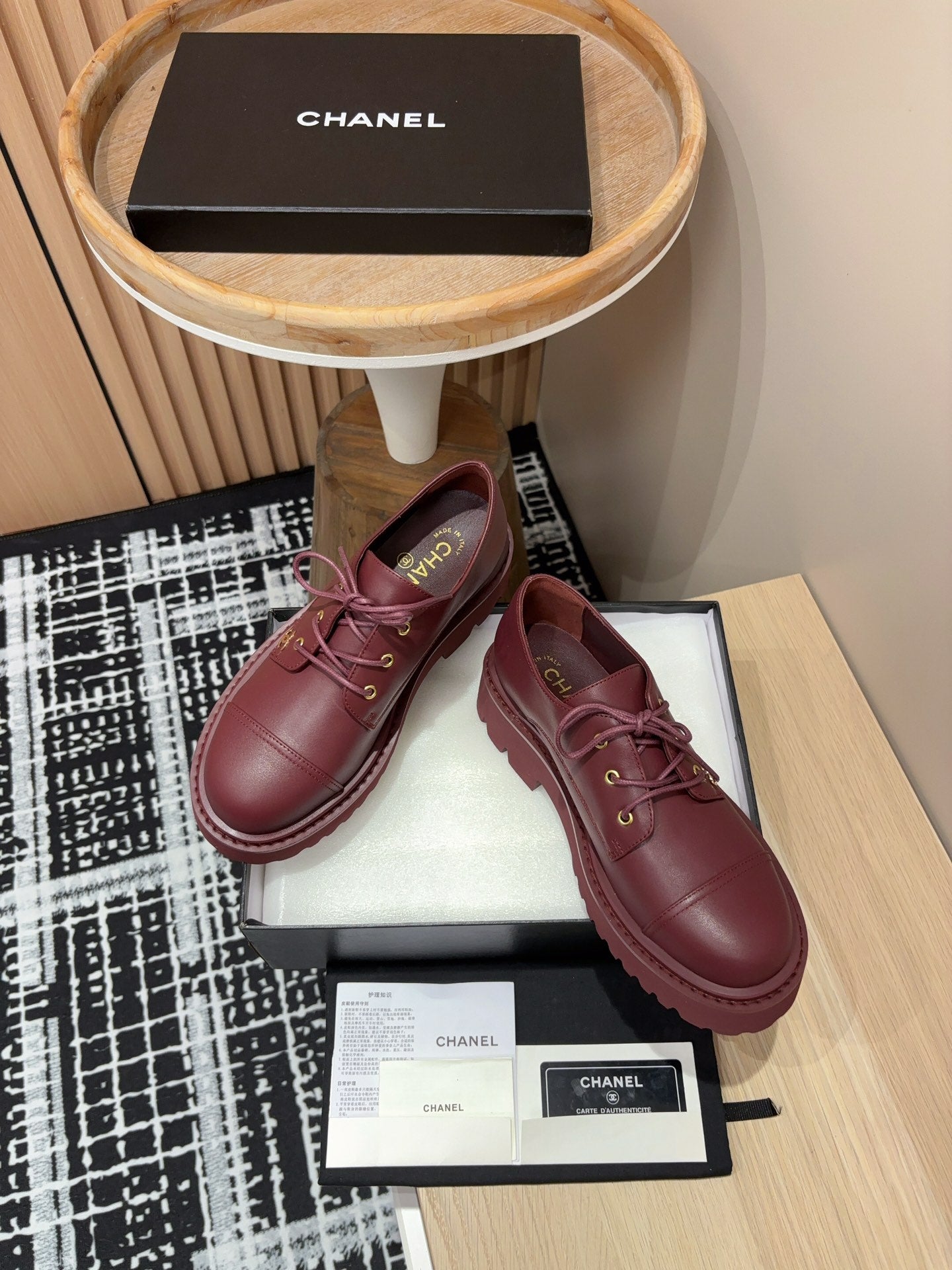 CC OXFORD SHOES IN BURGUNDY RED CALFSKIN - 35