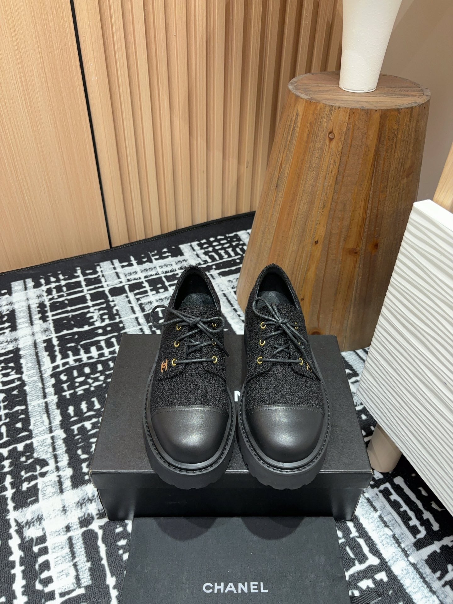 CC OXFORD SHOES IN BLACK TWEED AND CALFSKIN - 35