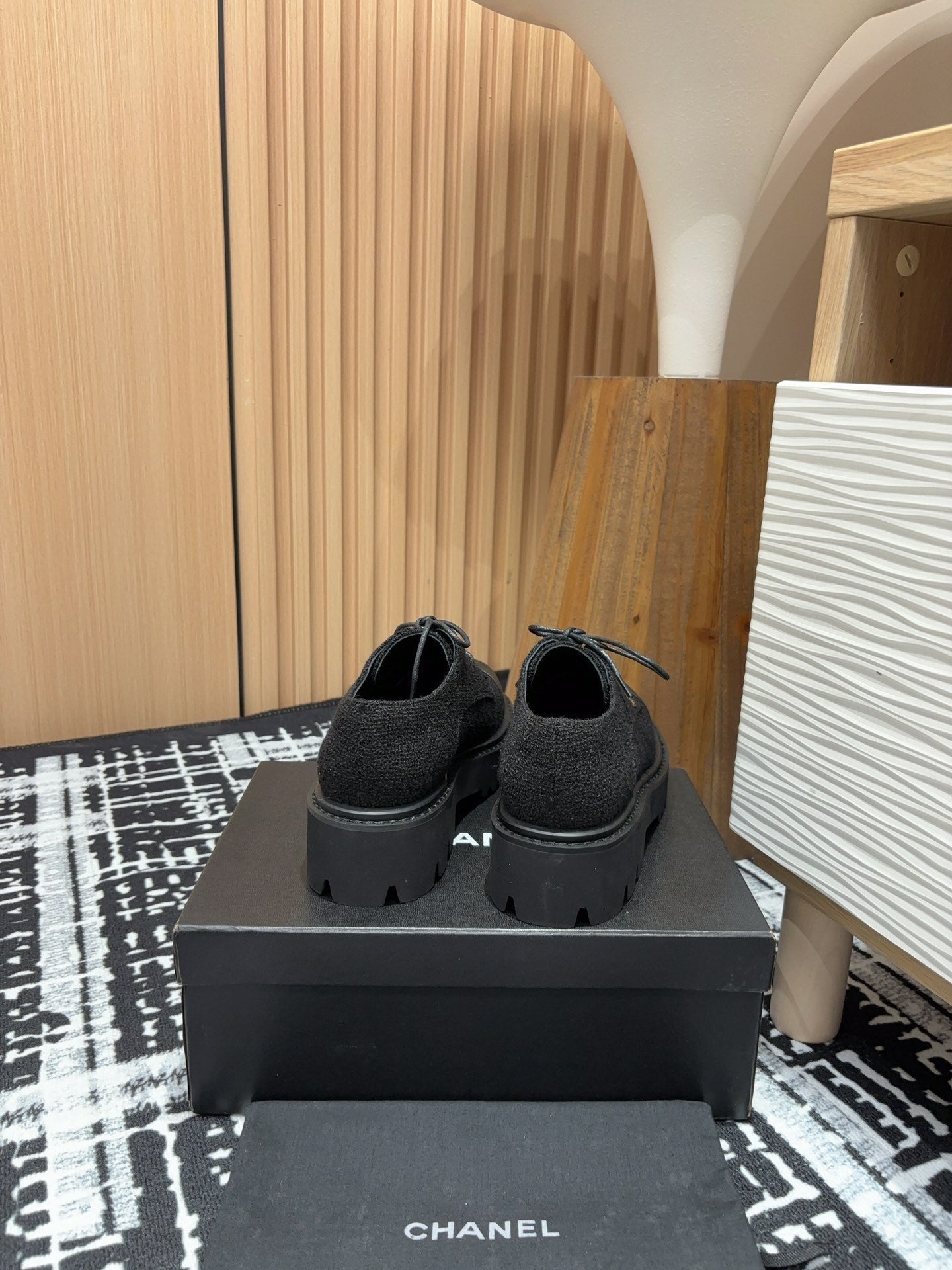 CC OXFORD SHOES IN BLACK TWEED AND CALFSKIN - 35