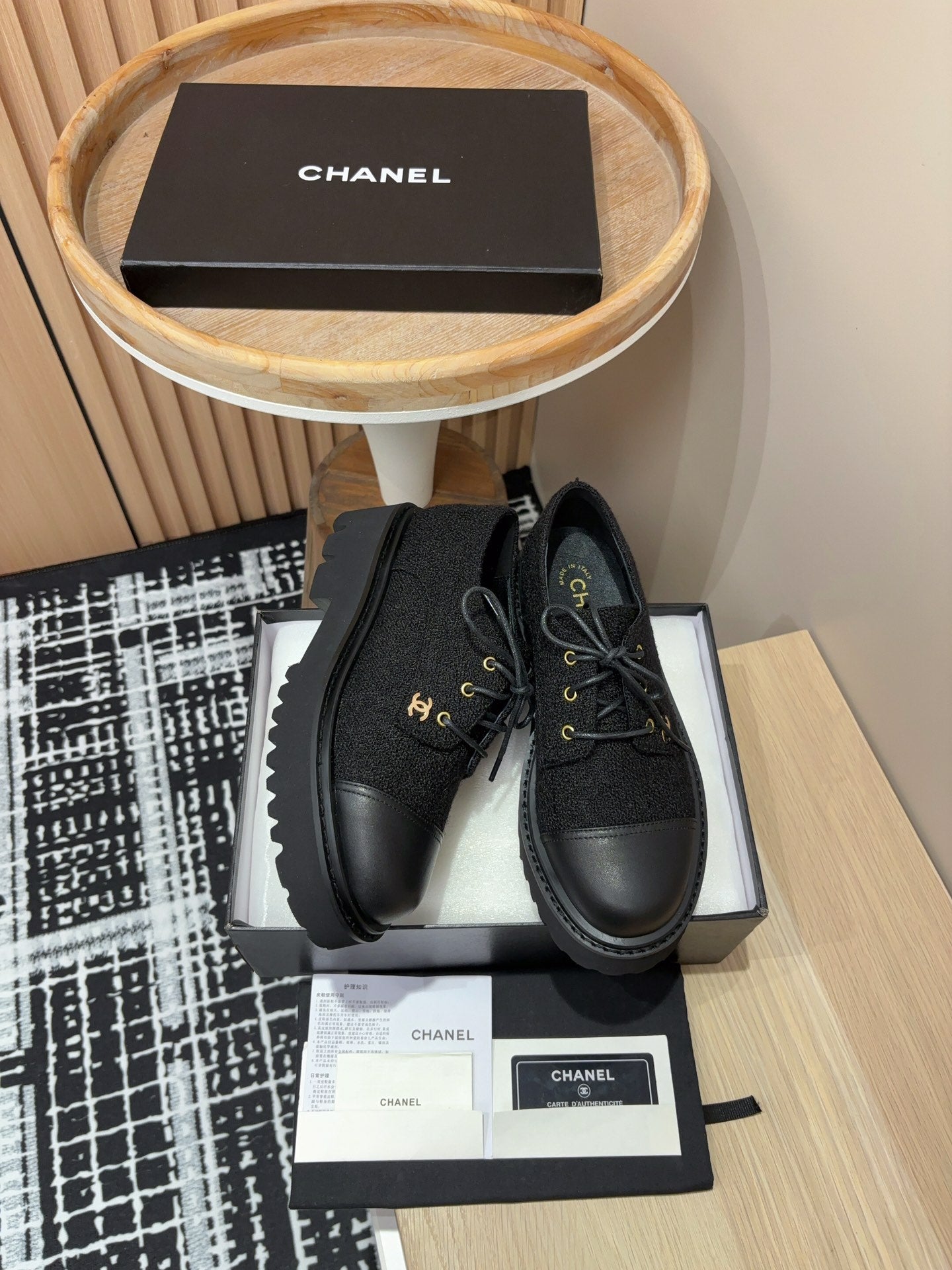 CC OXFORD SHOES IN BLACK TWEED AND CALFSKIN - 35