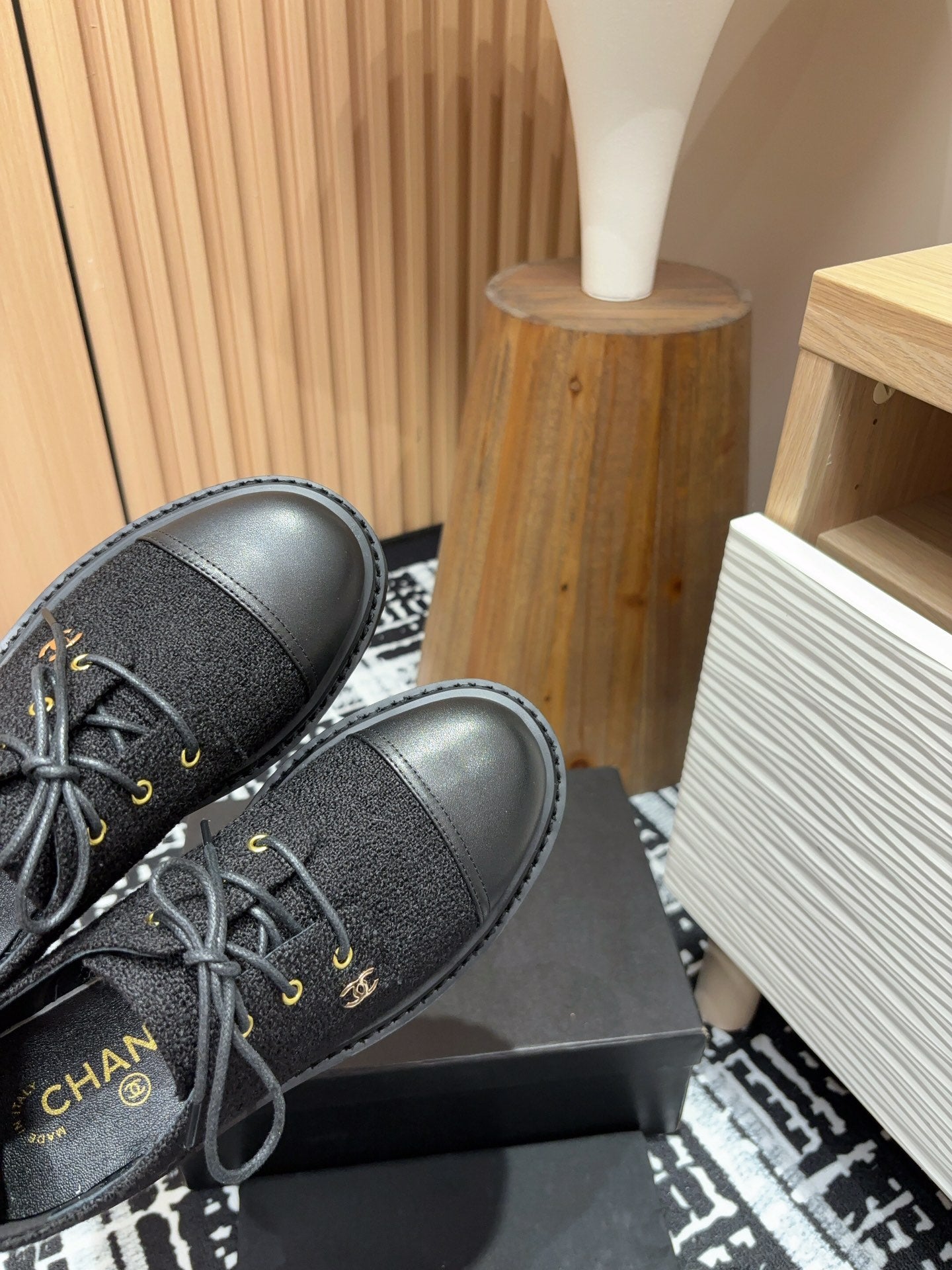 CC OXFORD SHOES IN BLACK TWEED AND CALFSKIN - 35