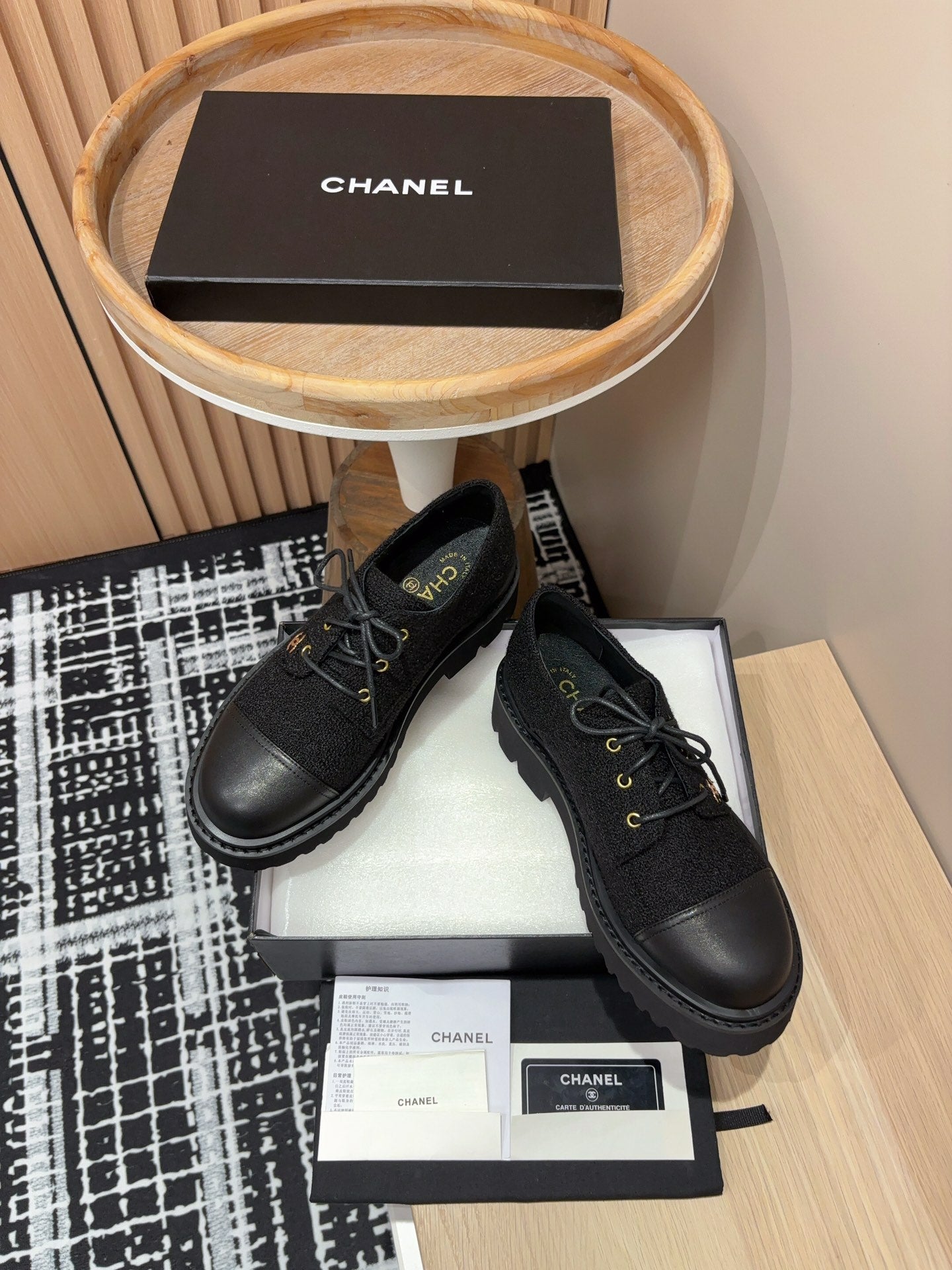 CC OXFORD SHOES IN BLACK TWEED AND CALFSKIN - 35