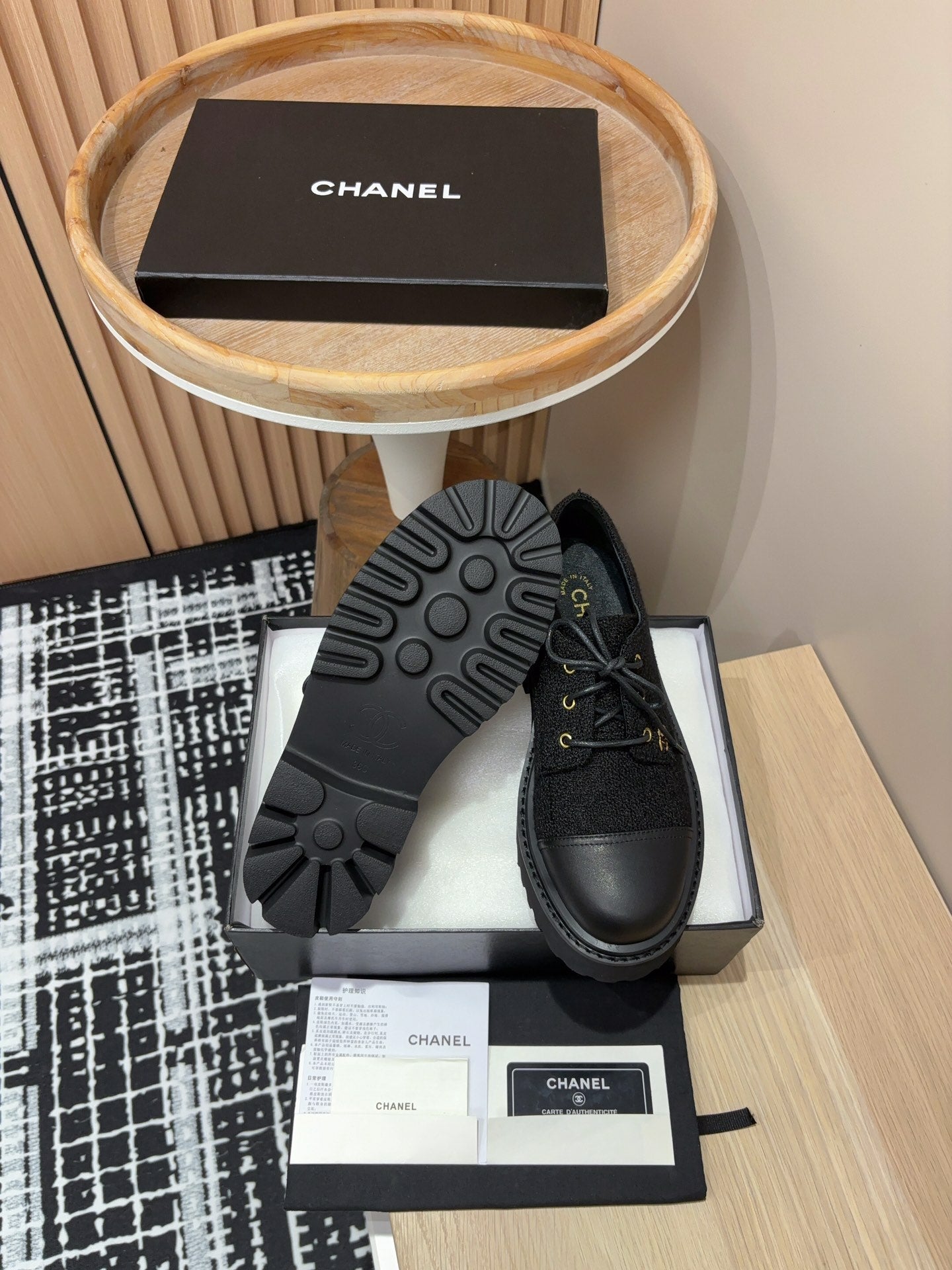CC OXFORD SHOES IN BLACK TWEED AND CALFSKIN - 35