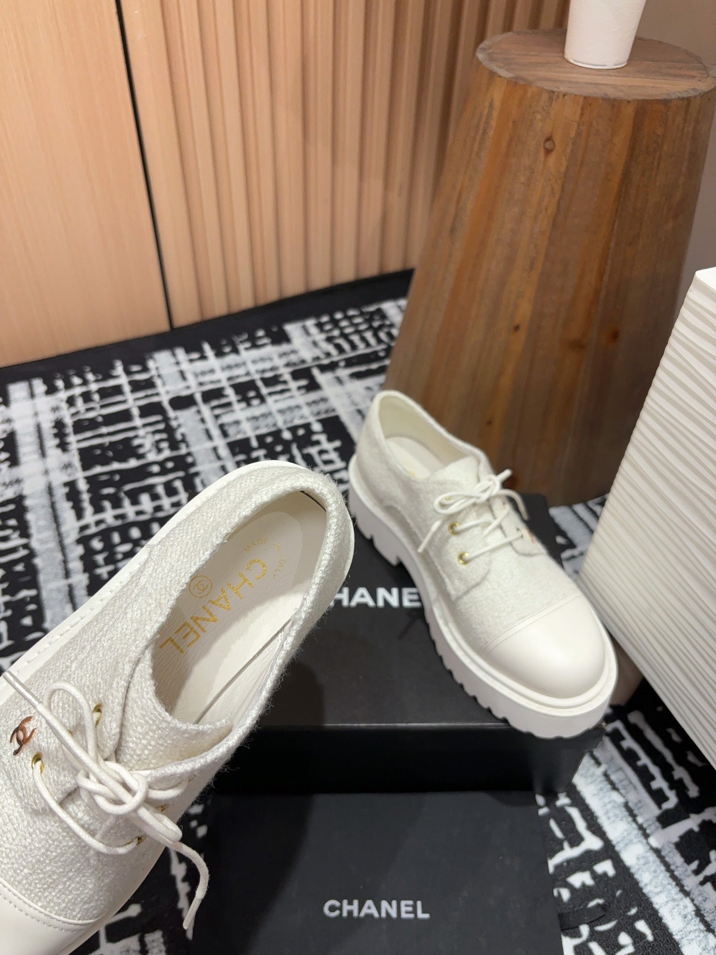 CC OXFORD SHOES IN WHITE TWEED AND CALFSKIN - 35